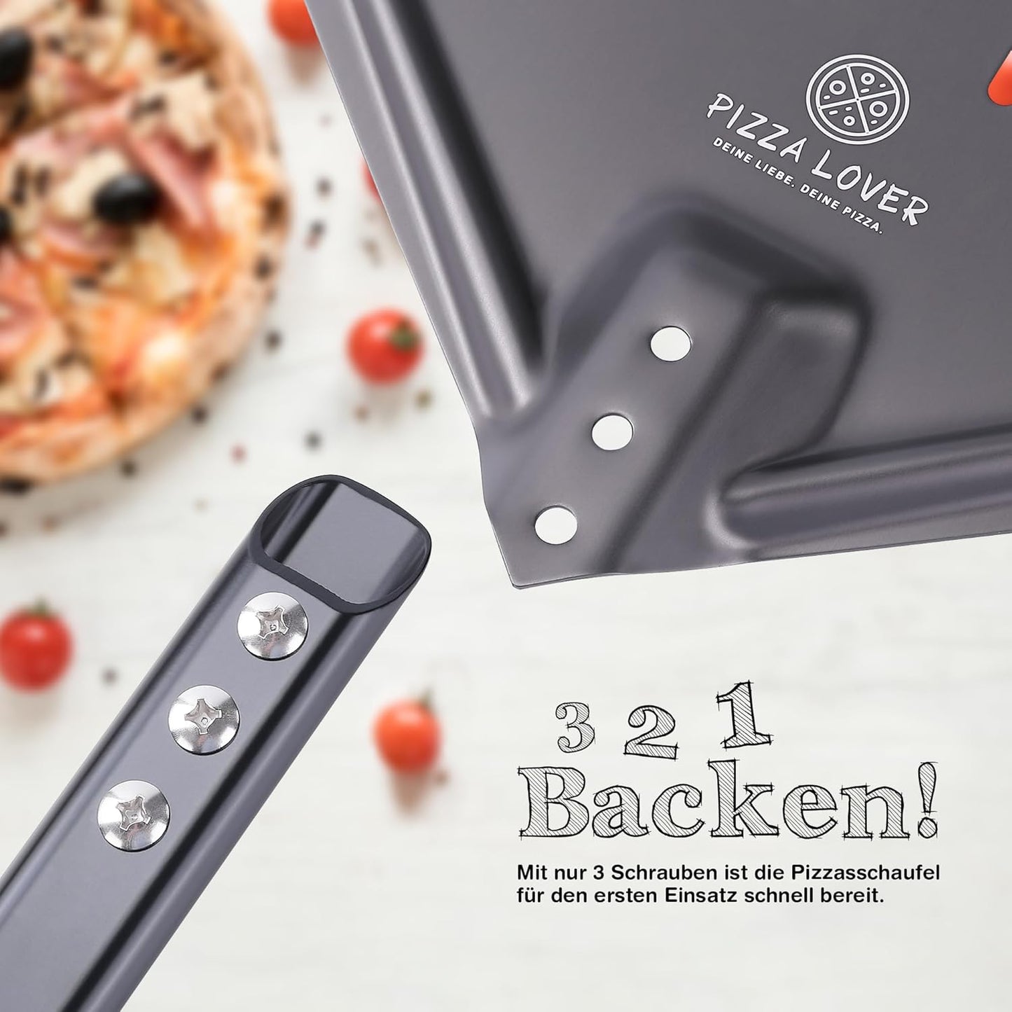 Pizzaschieber perforiert, Schwarz 30x70 cm