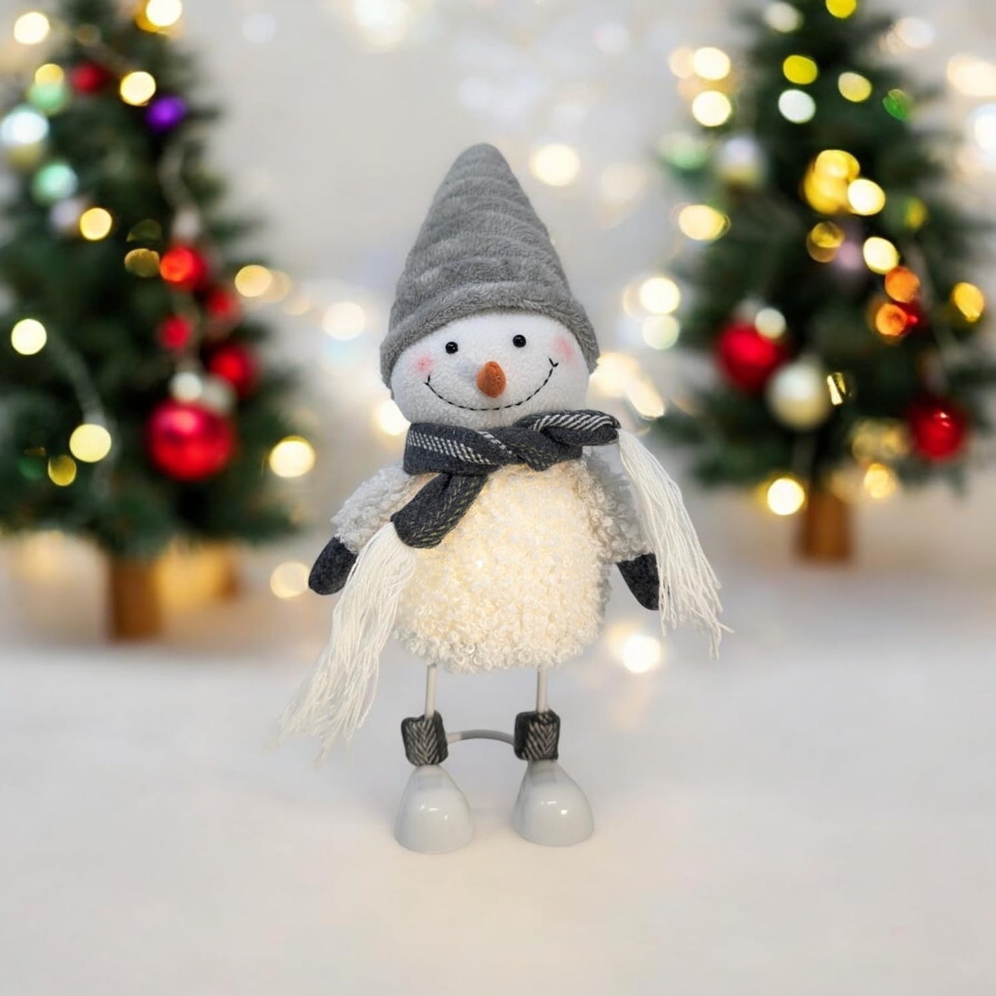 LED-Schneemann Dekofigur mit Stimmungslicht, 38cm Wichtel - Weiss - mit Mütze