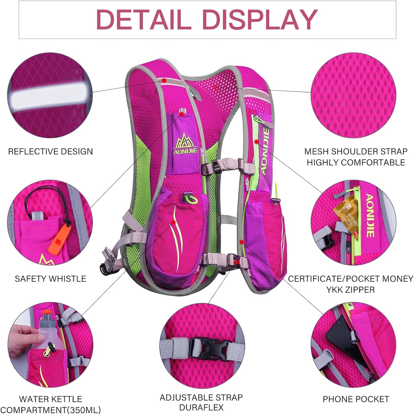 Trinkrucksack für Outdoor-Sport & Trailrunning, rosarot (ohne zwei flaschen)