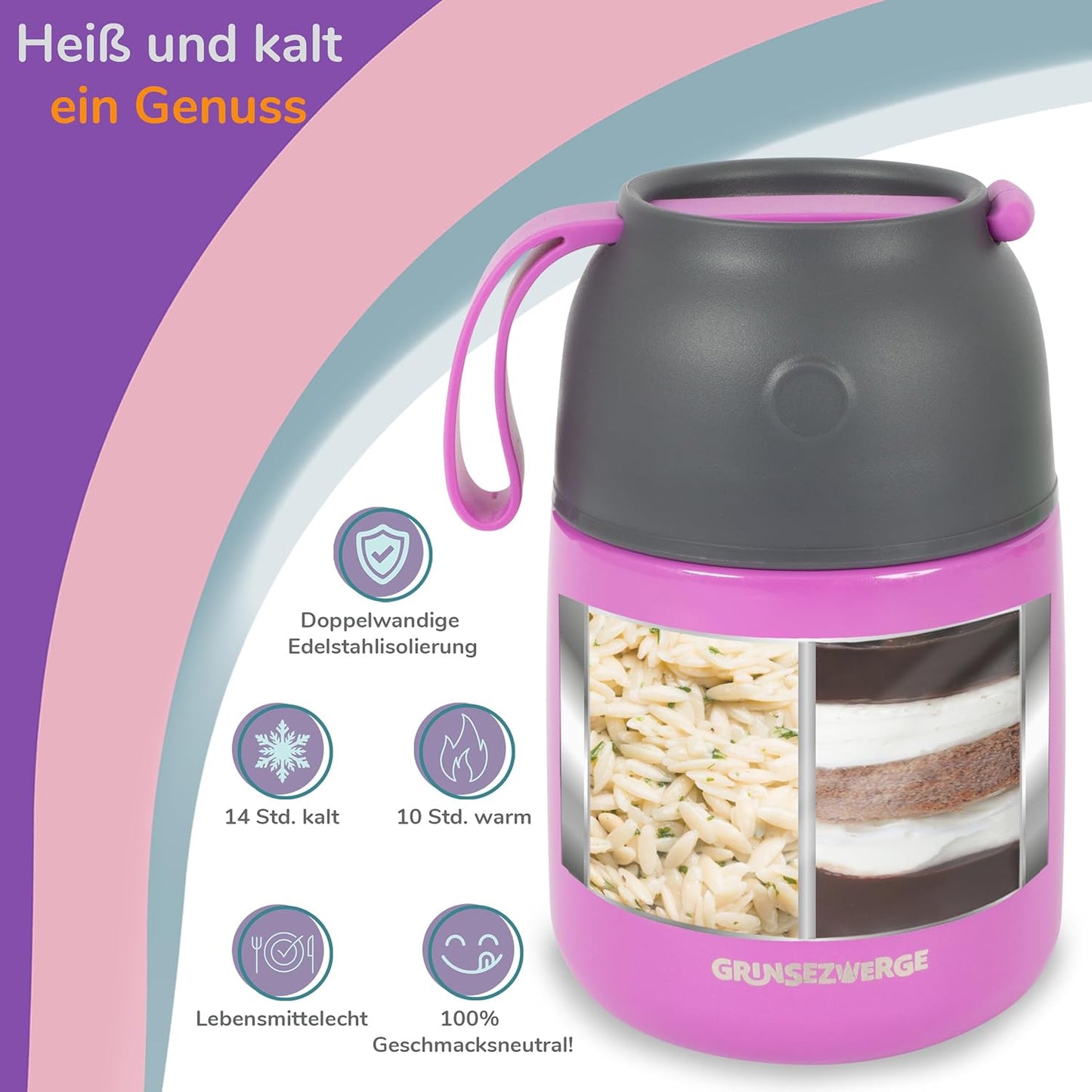 Thermobecher für Speisen und Getränke, 500ml, Pia Prinzessin (Lila)
