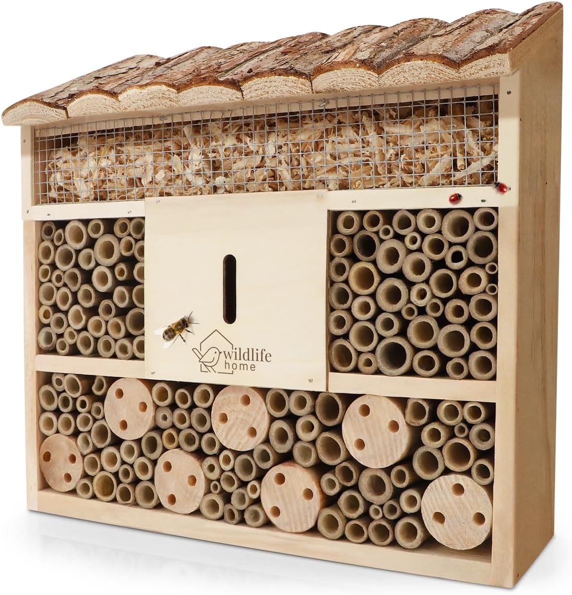 Bienenhotel, Wildbienen-Villa mit Rindendach