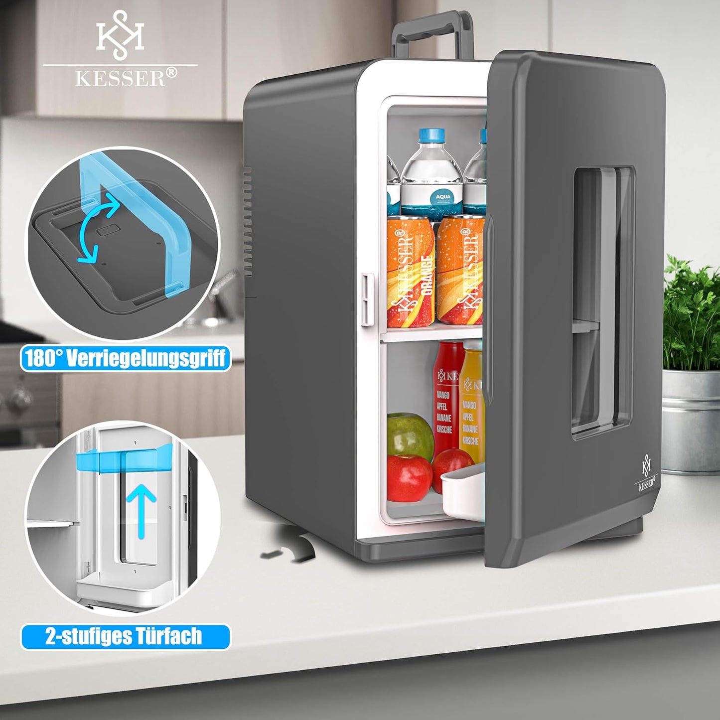2in1 Mini Kühlschrank mit Kühl- und Heizfunktion, 15L Anthrazit