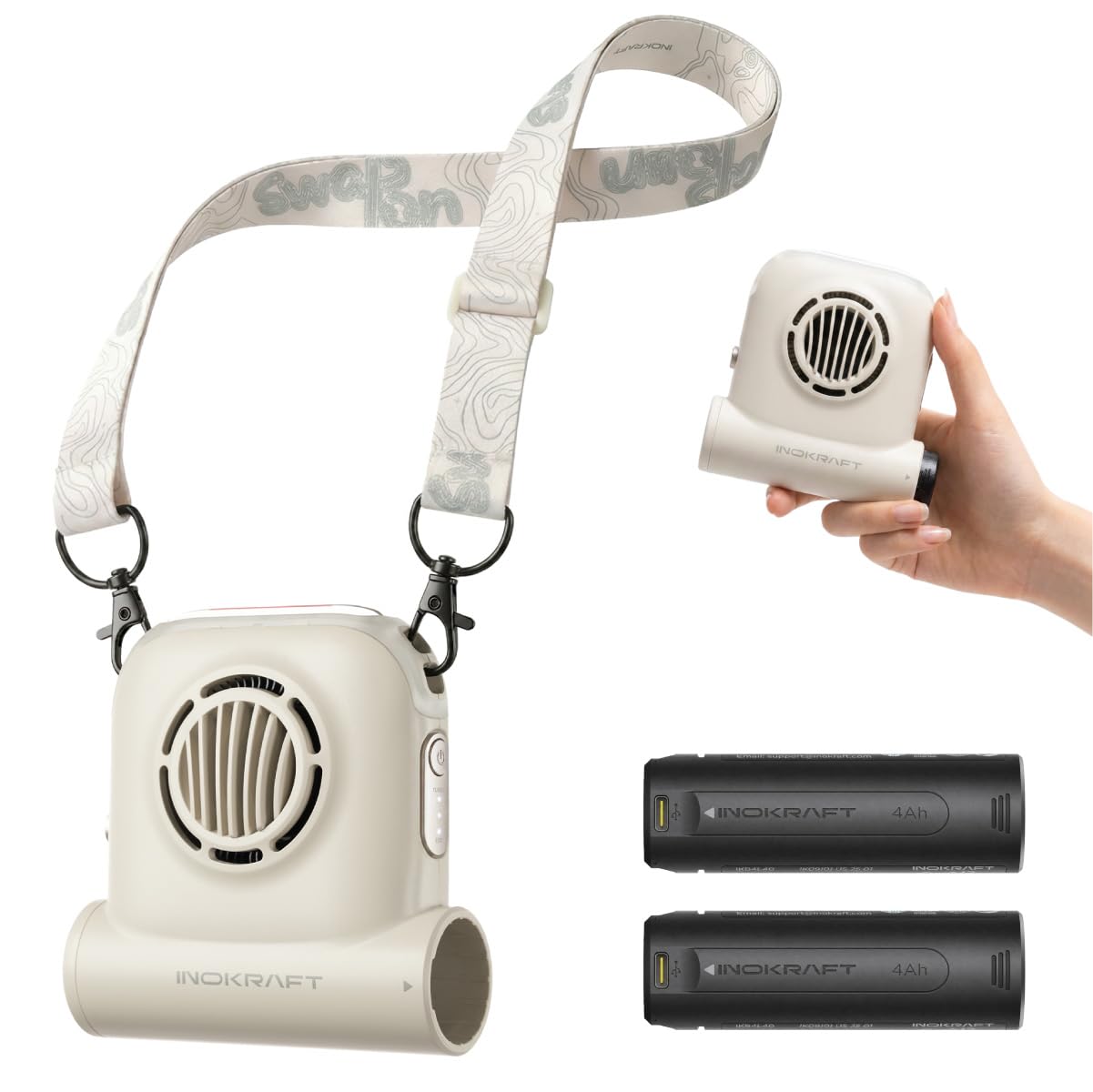 Tragbarer Clip-On Ventilator mit 2 Akkus, Weiss - 2 Akkus