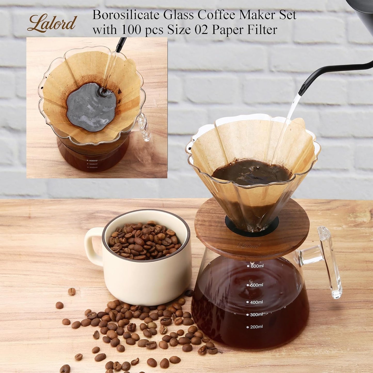 Pour Over Kaffee-Set, 600 ml(glass handle)