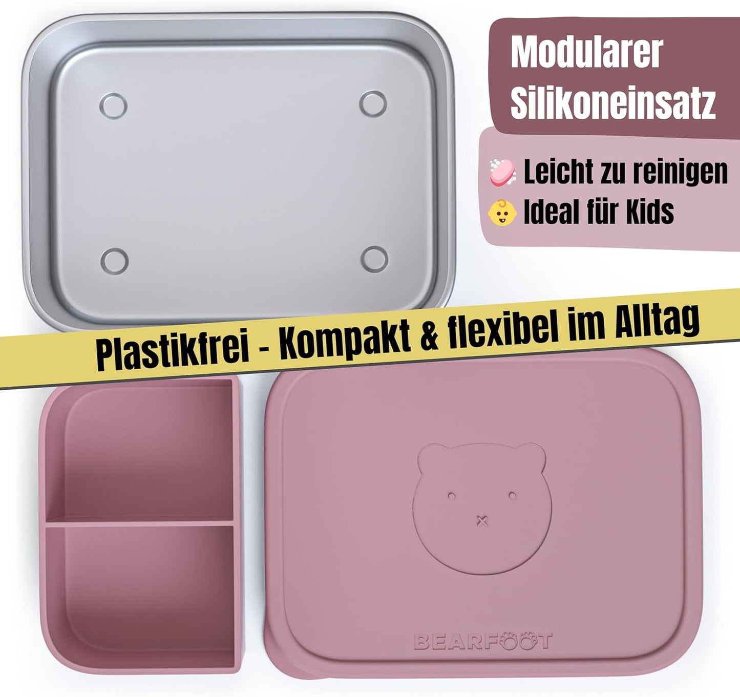 Brotdose mit Silikondeckel, Rosa 1.200ml