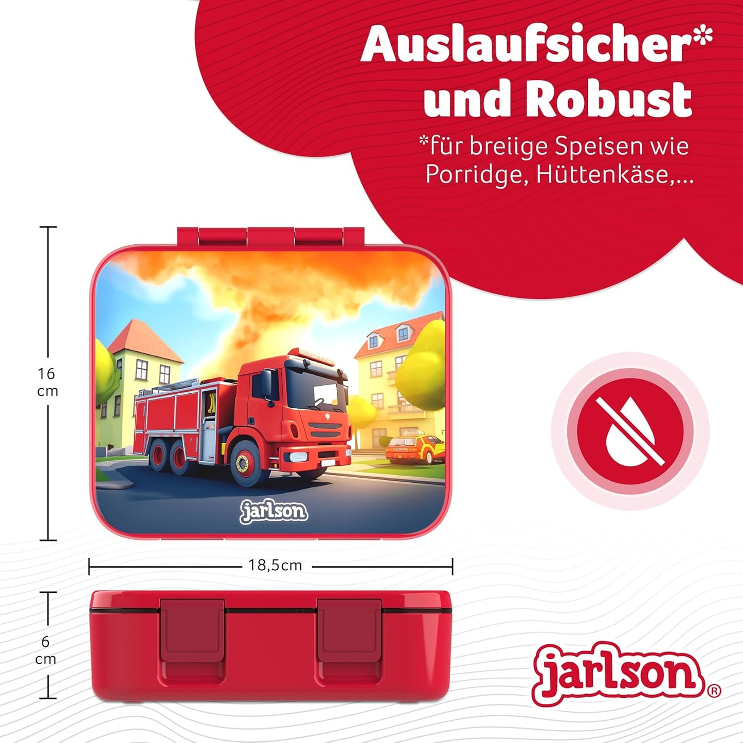 Kinder Bento Lunchbox mit Trennfächern, Feuerwehr Rot