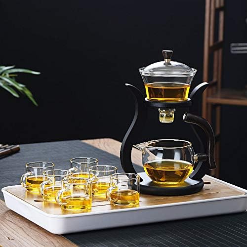 Lazy Kungfu Glas-Teekanne mit Magnet-Wasserdurchlauf, Teapot Only Holzfarben