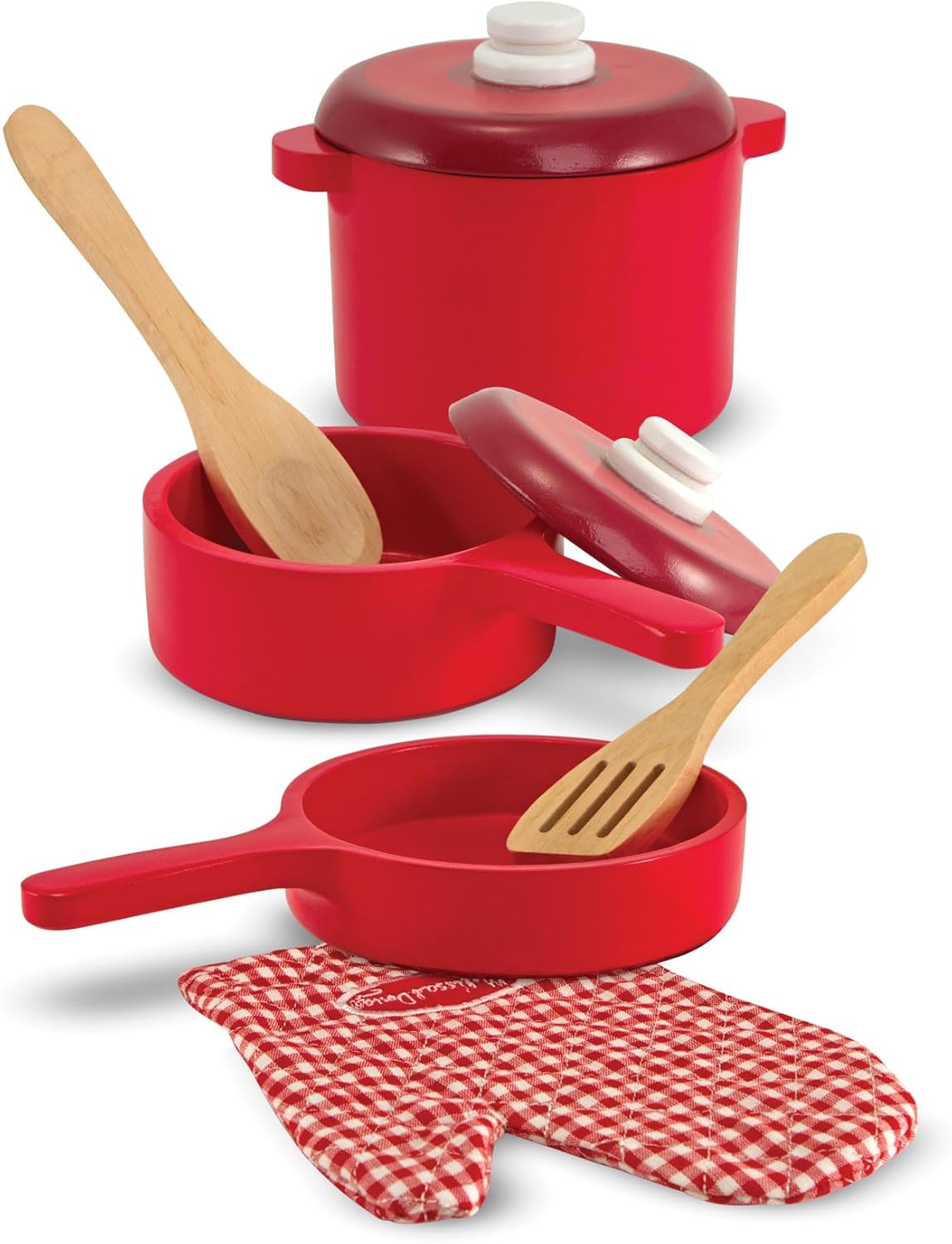 8-teiliges Koch-Set mit Topf, Pfanne, Pfannenwender und Ofenhandschuh, Wooden Kitchen Accessory