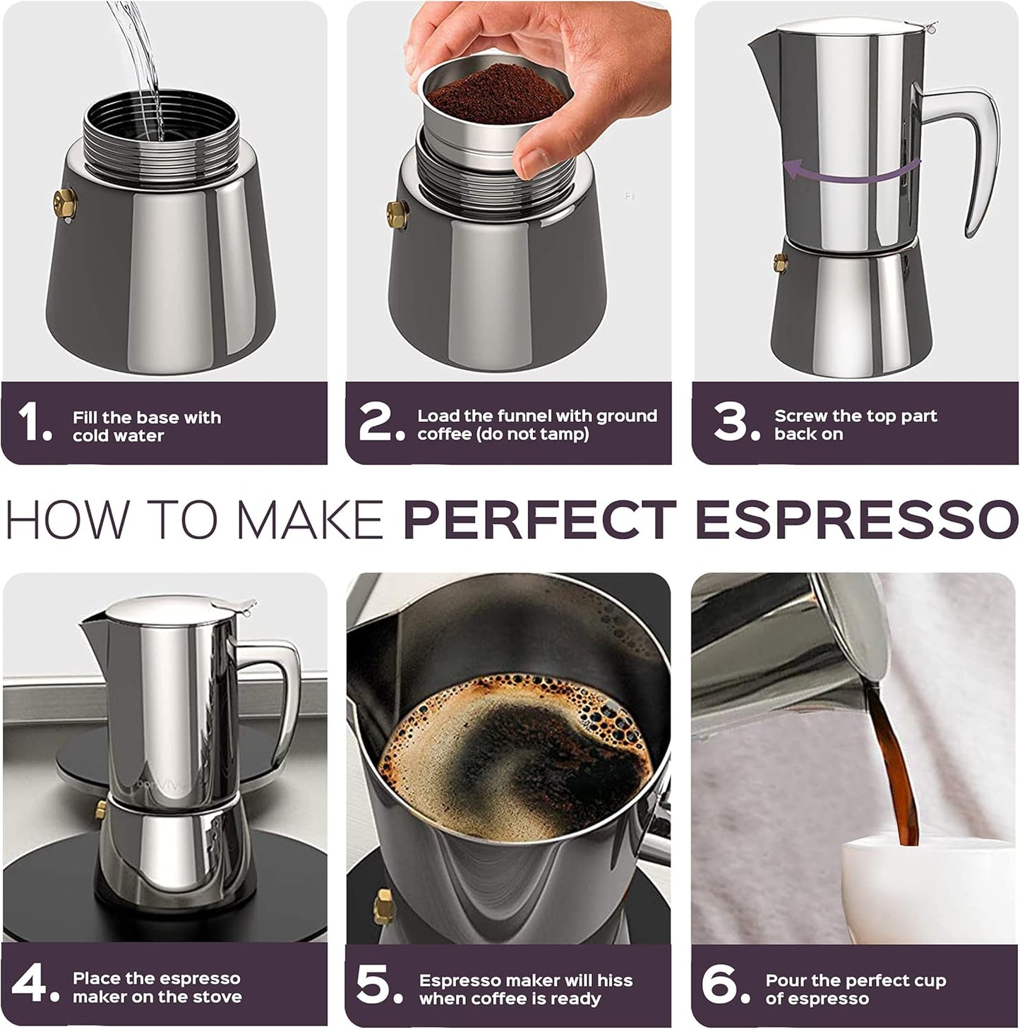 Intenca Espressokocher für Induktion, Silber (Chrom), 6 Tassen 300ml