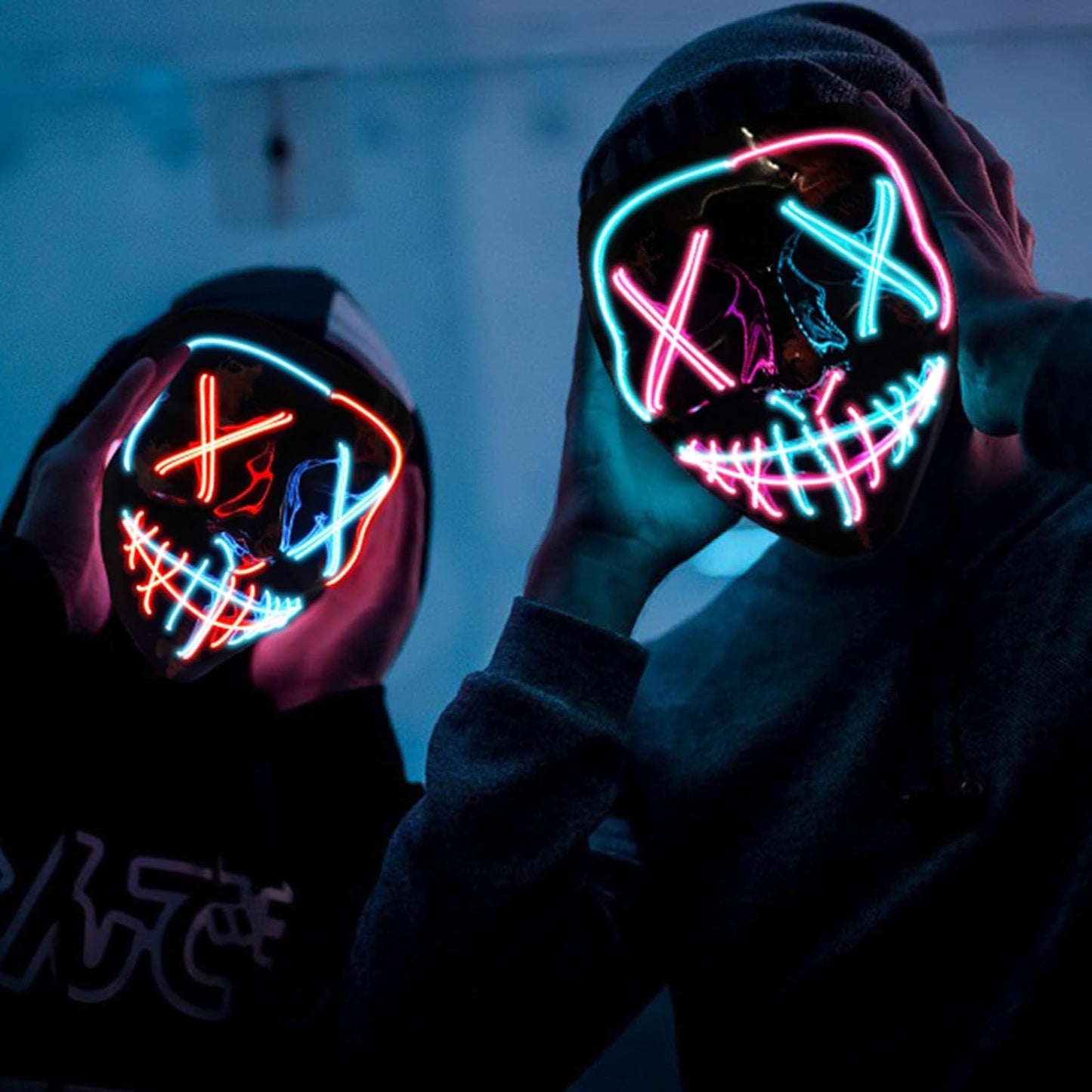 2er-Set LED-Halloweenmasken, Rot & Blau Masken Einheitsgröße