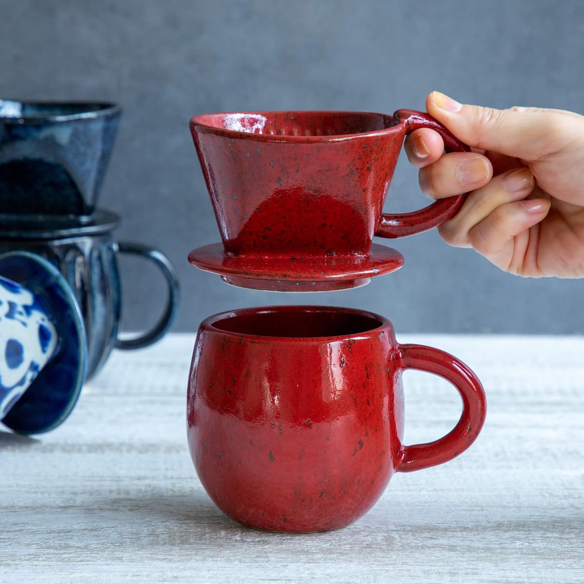 Keramik Kaffeeaufguss-Set mit Papierfilterhalterung, Komplettes 2-teiliges Set