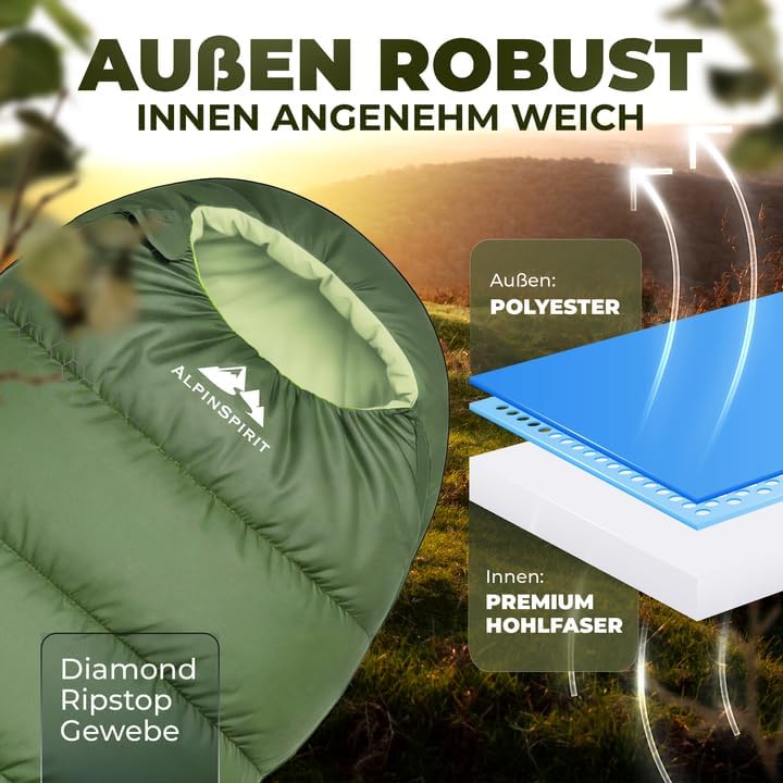 Mumienschlafsack für 3 Jahreszeiten, Grün