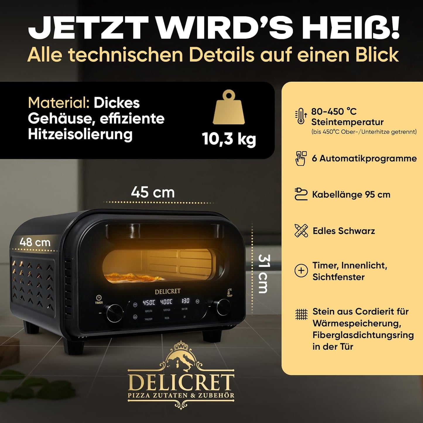 Elektrischer Pizzaofen 12 mit Zubehör & Rezept-Guide, Starter Bundle
