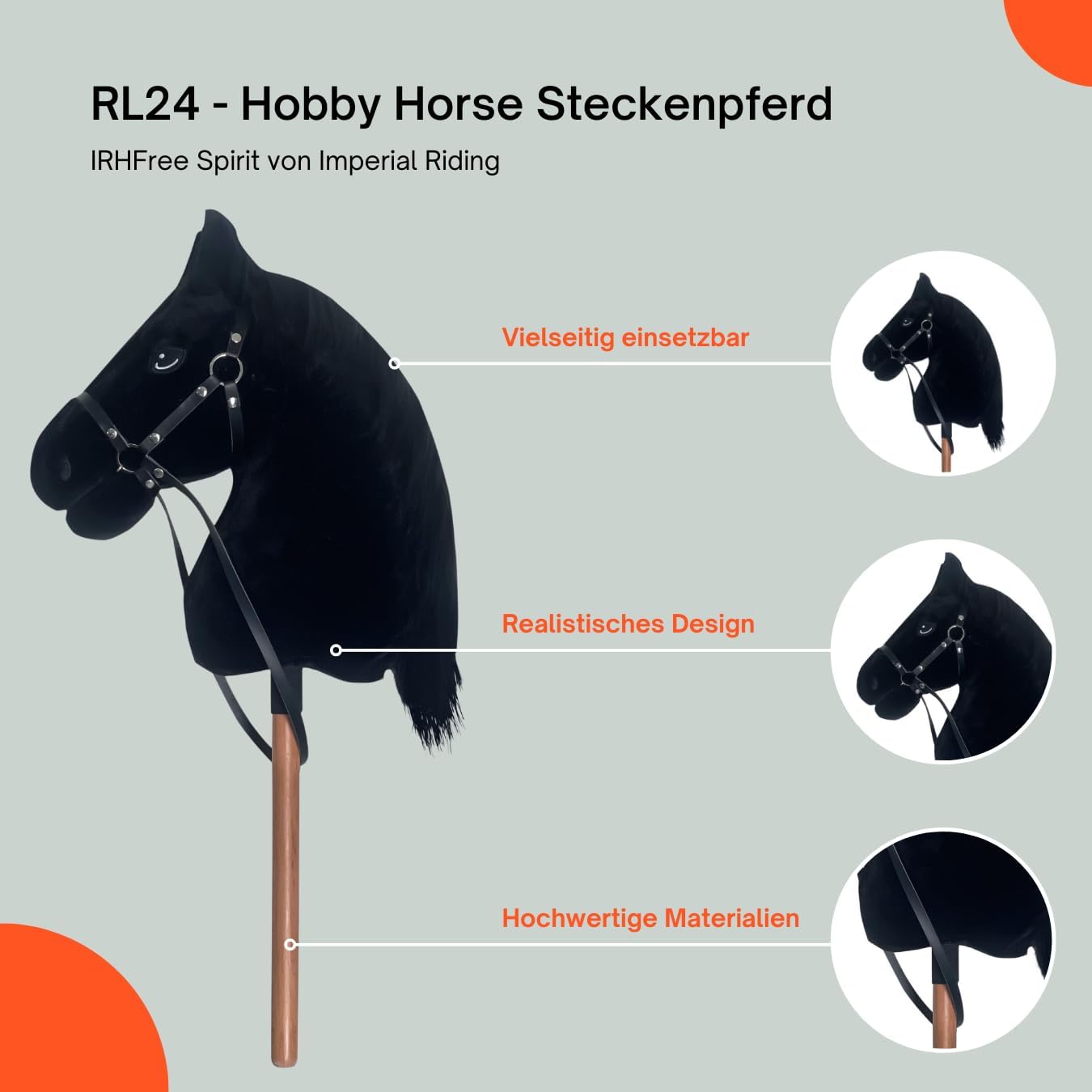 Steckenpferd RL24 für Hobby Horsing, Steckenpferd (Schwarz)