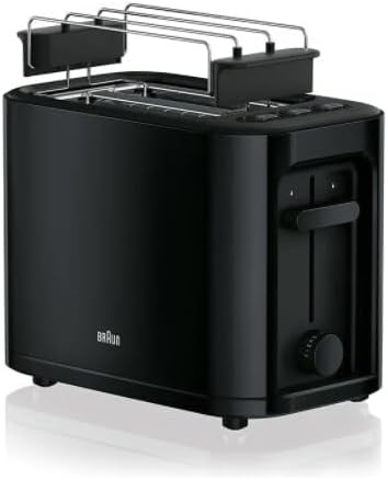 Doppelschlitz-Toaster mit Brötchenaufsatz und 7 Röstgraden, Schwarz Doppelschlitz