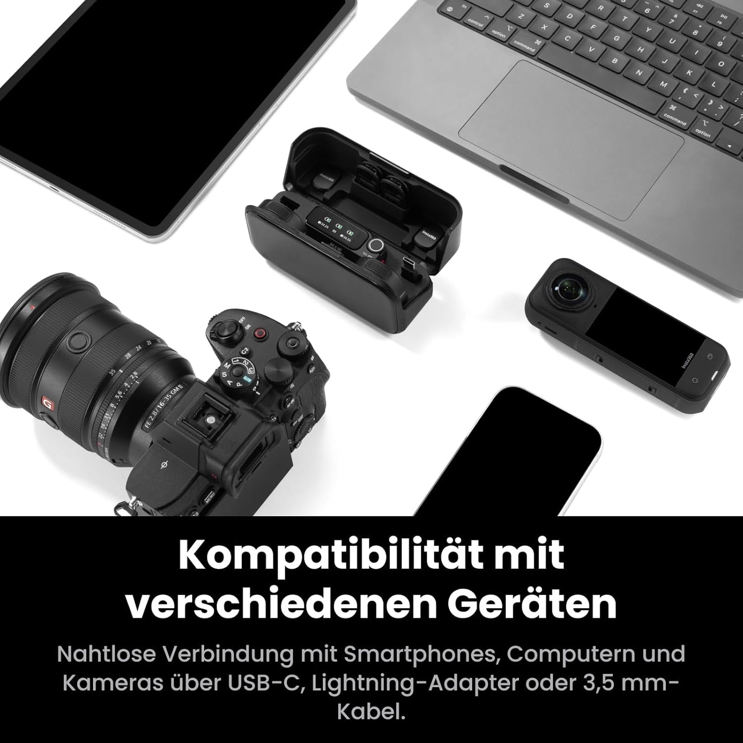 Kabelloses Lavalier-Mikrofon-Set mit Ladecase, (2 TX + 1 RX + Ladecase)