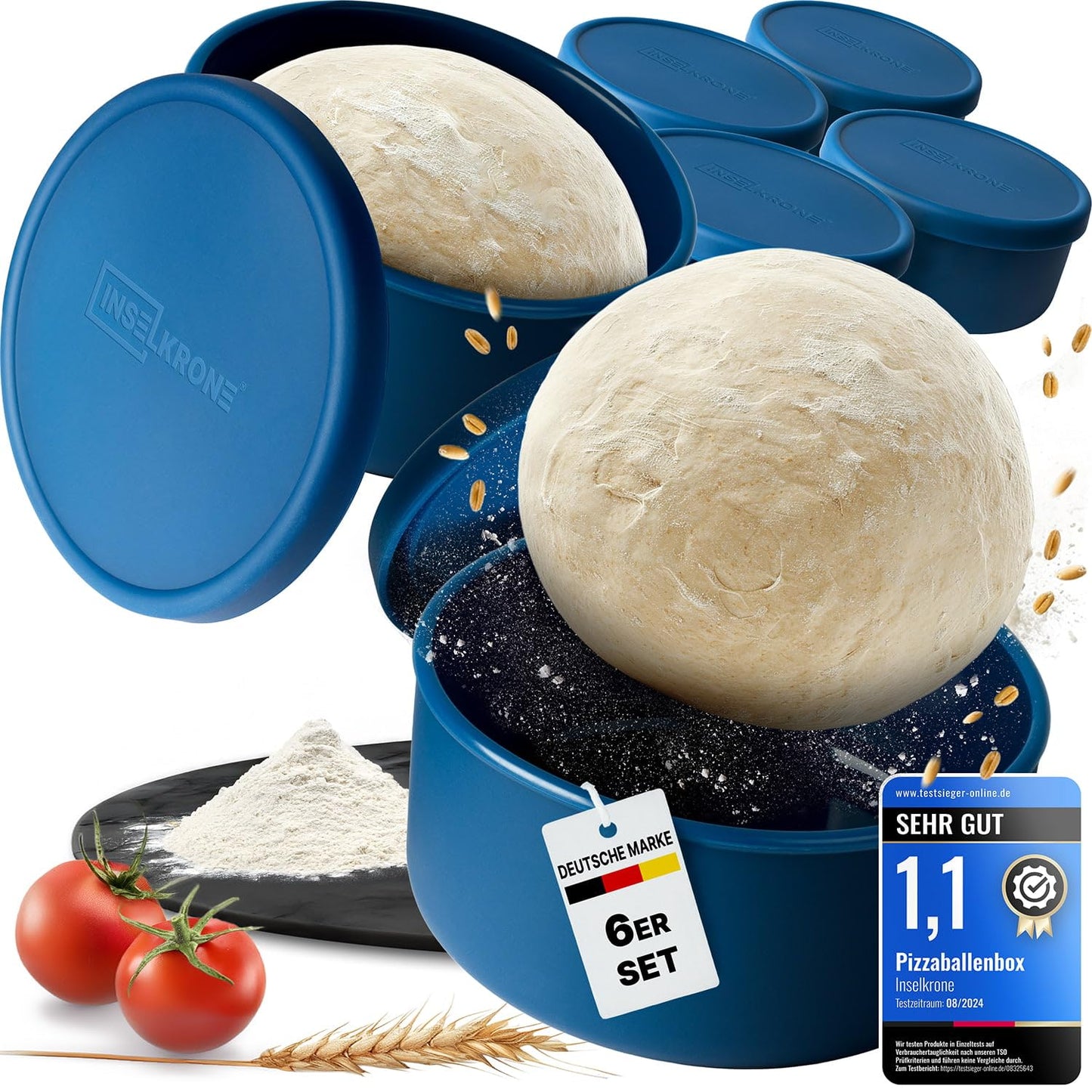6er-Set Pizzaballenbox mit Deckel, 6 Stück blau