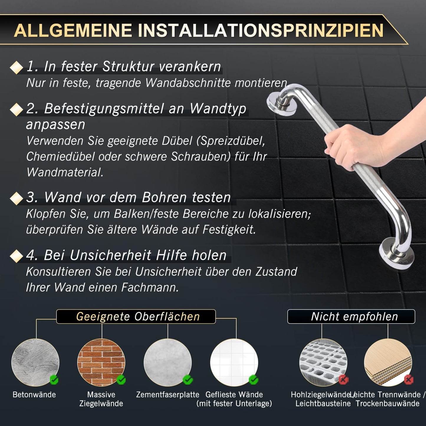 Rutschfester Badezimmer-Haltegriff, 30 cm