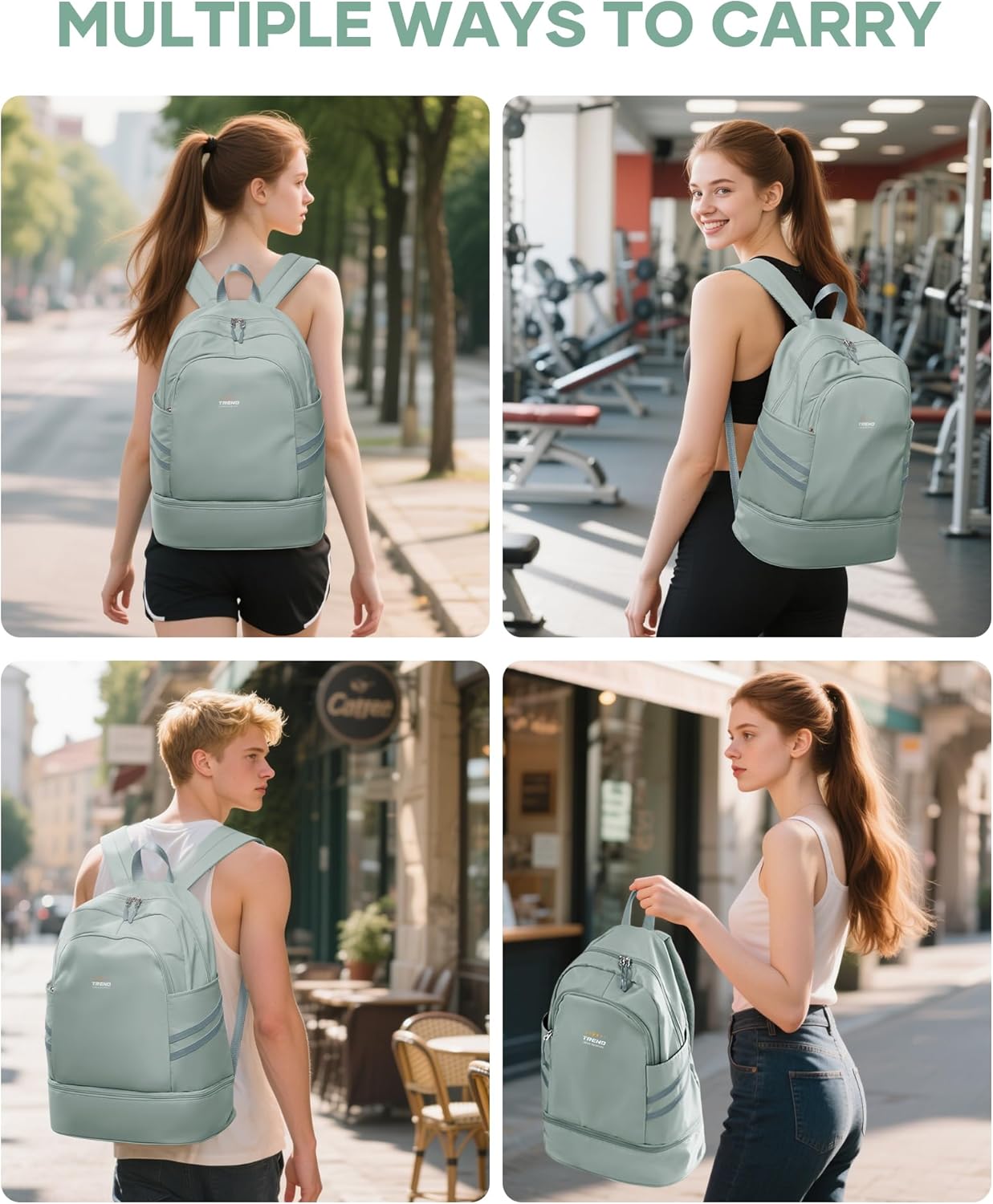 Sportrucksack B3 mit Schuhfach und Nasstasche, B3-grün Faltbarer Turnrucksack