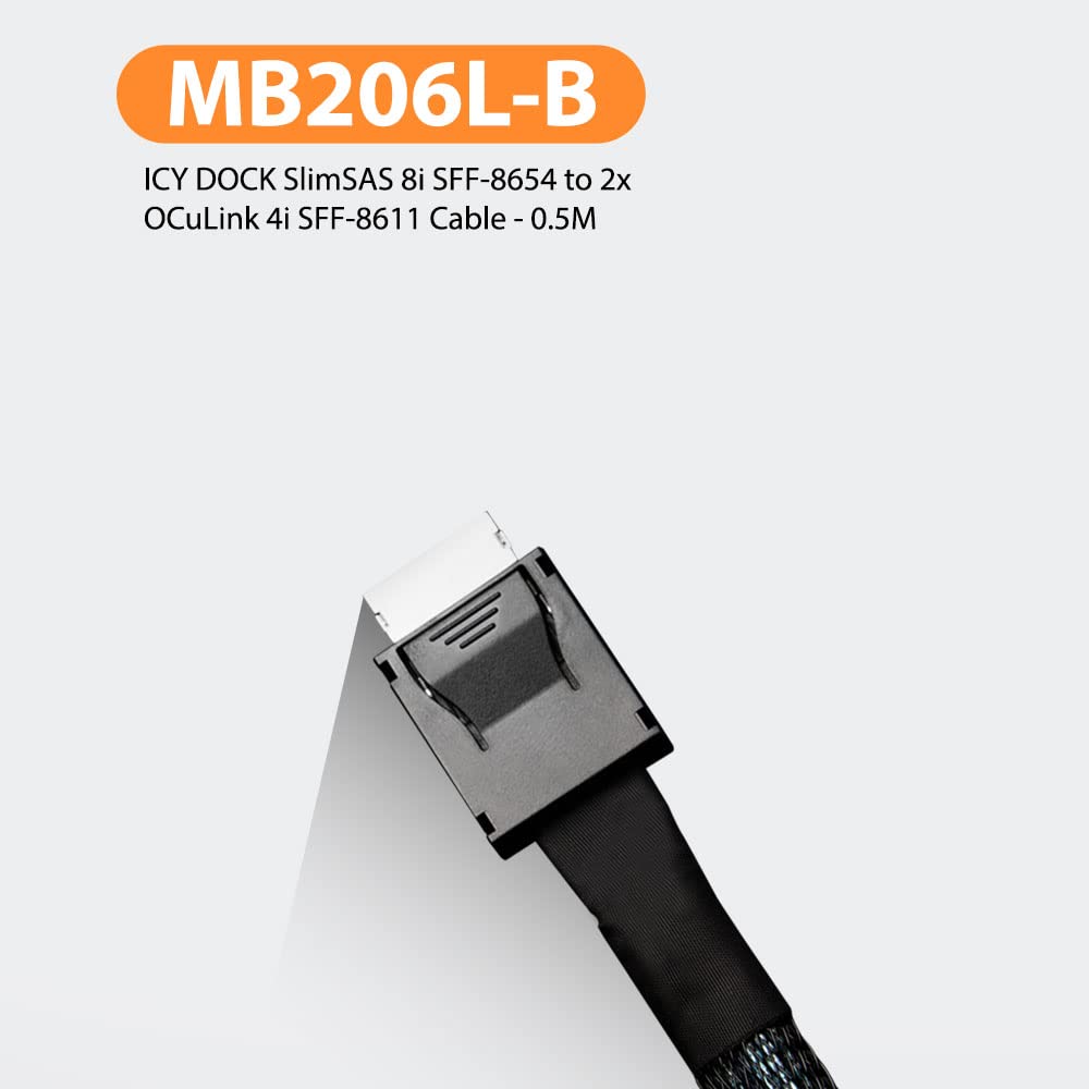 ICY DOCK Kabel SlimSAS 8i SSF-8654 zu 2xOCLink 4i, SFF-8611 Kabel-0,5M, 1x SlimSAS 8i zu 2x OCuLink 4i