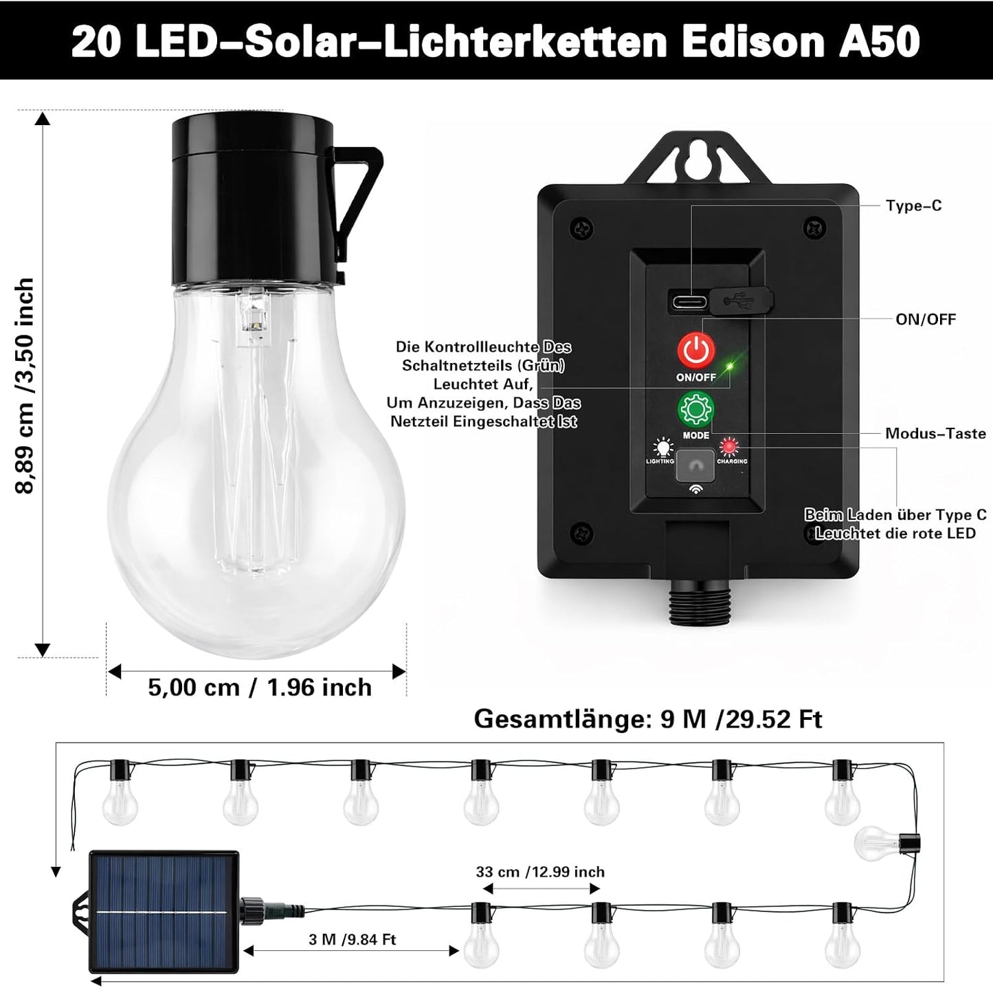 Solar Lichterkette mit 8 Modi