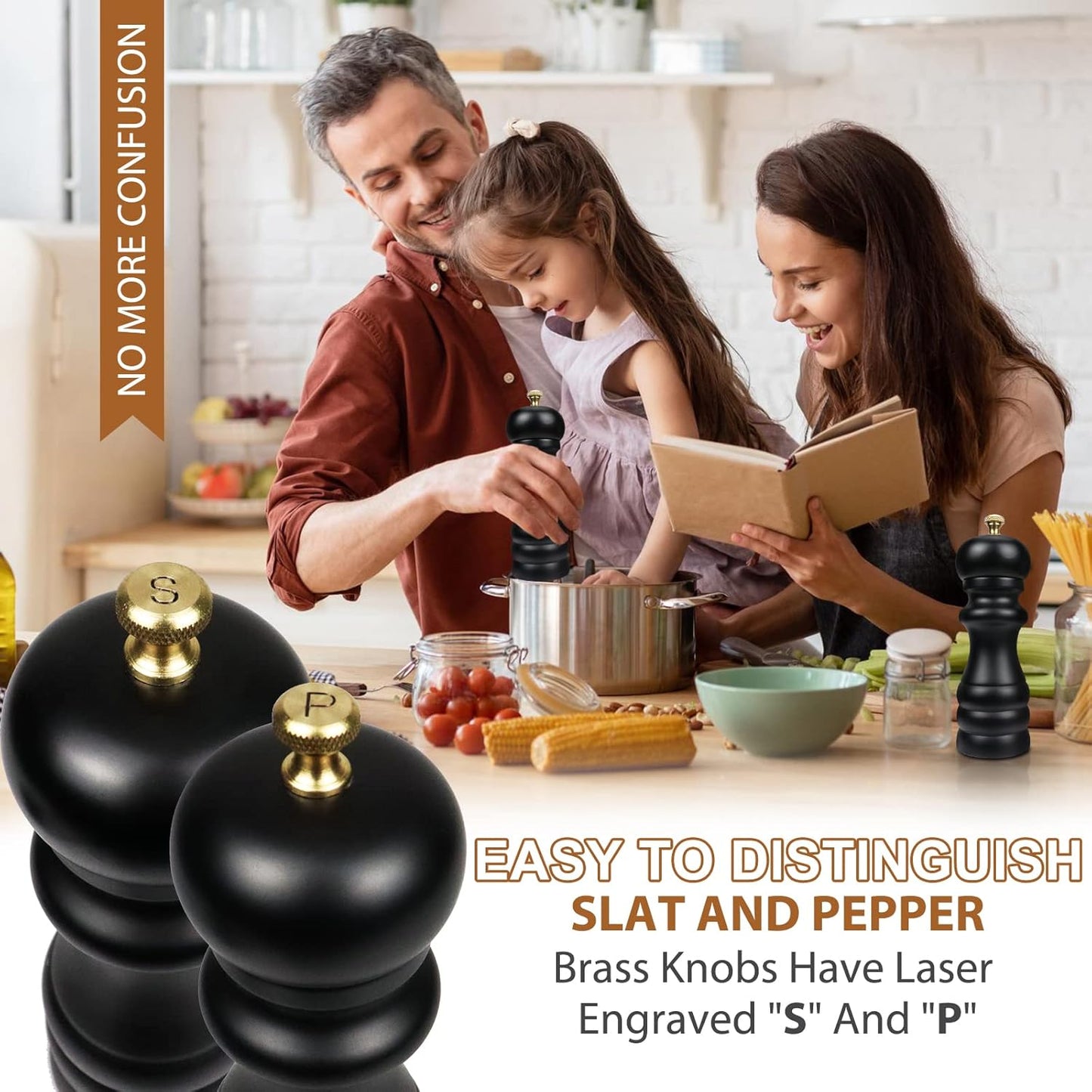 Salz und Pfeffermühlen-Set mit Keramikmahlwerk, Matte Schwarz