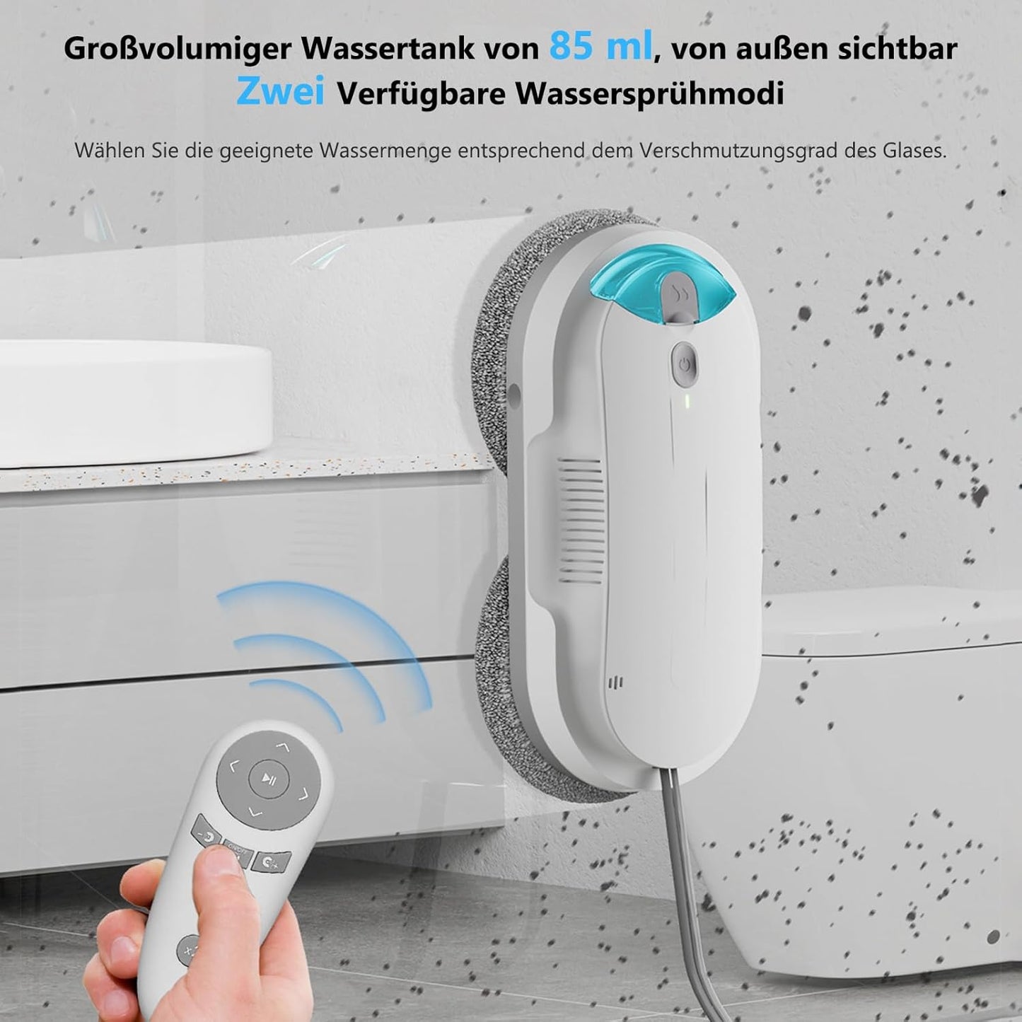 Fensterputzroboter mit Ultraschallreinigung, Weiss