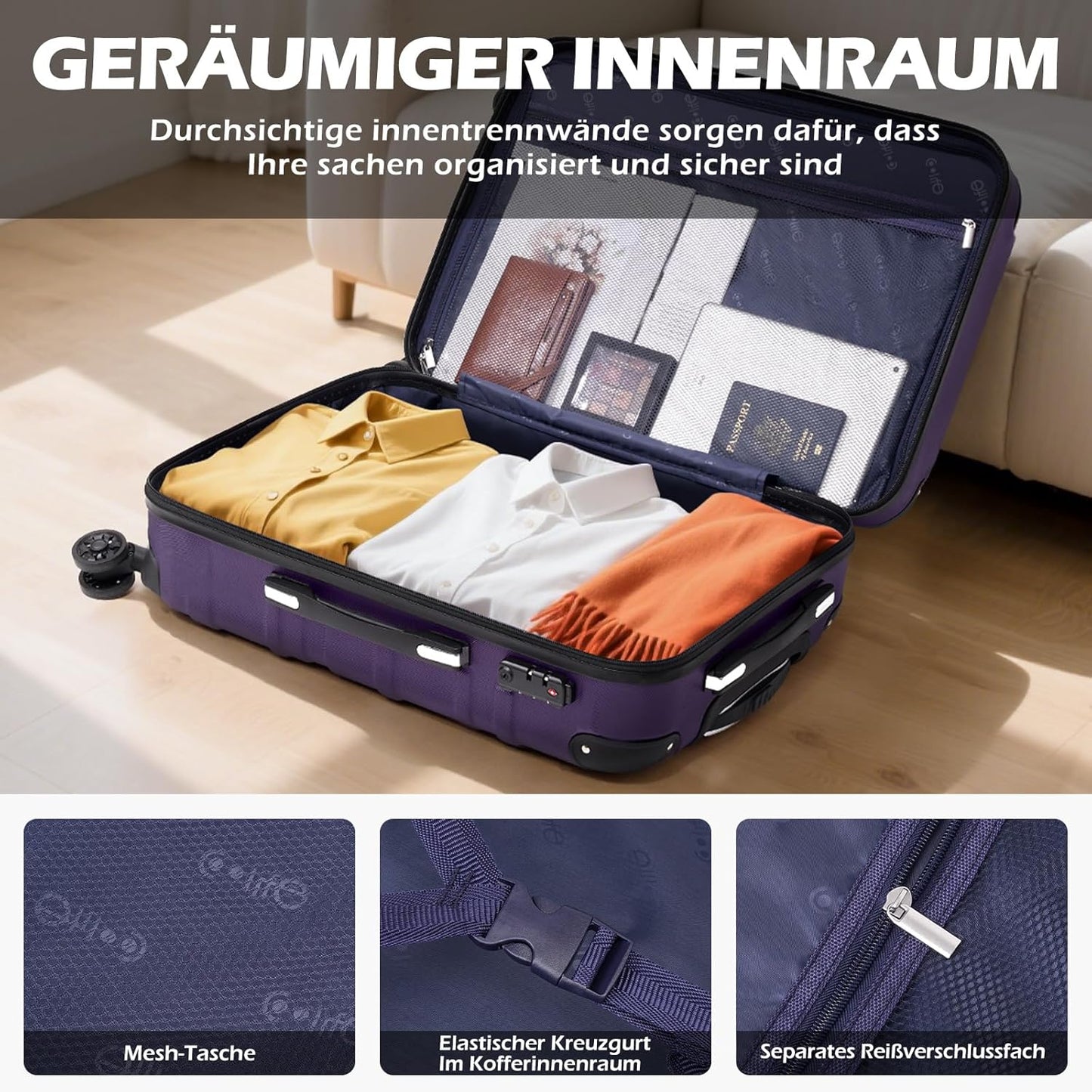3-teiliges Hartschalen-Koffer-Set, Spinell Rot Koffer-Set