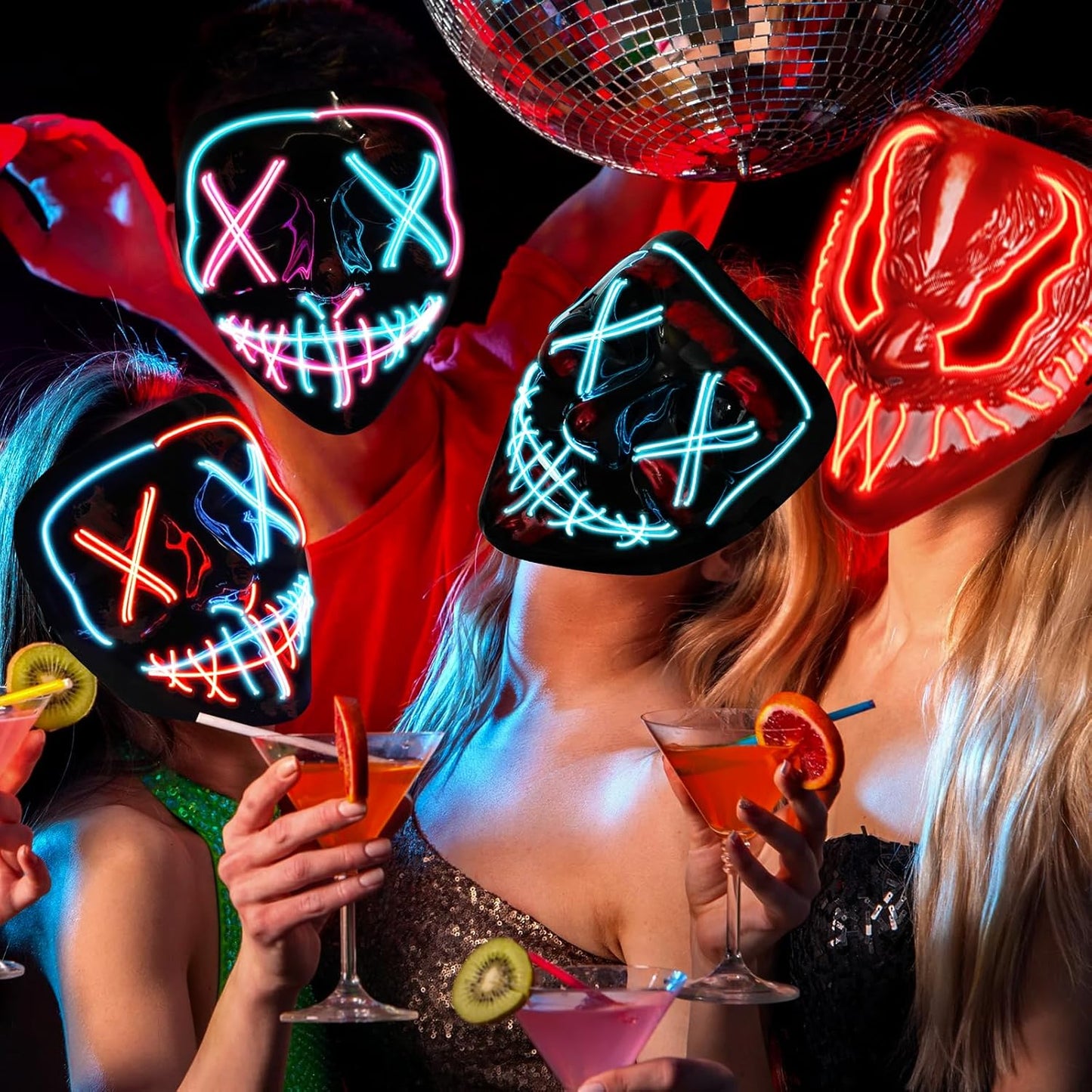 2er-Set LED-Halloweenmasken, Rot & Blau Masken Einheitsgröße