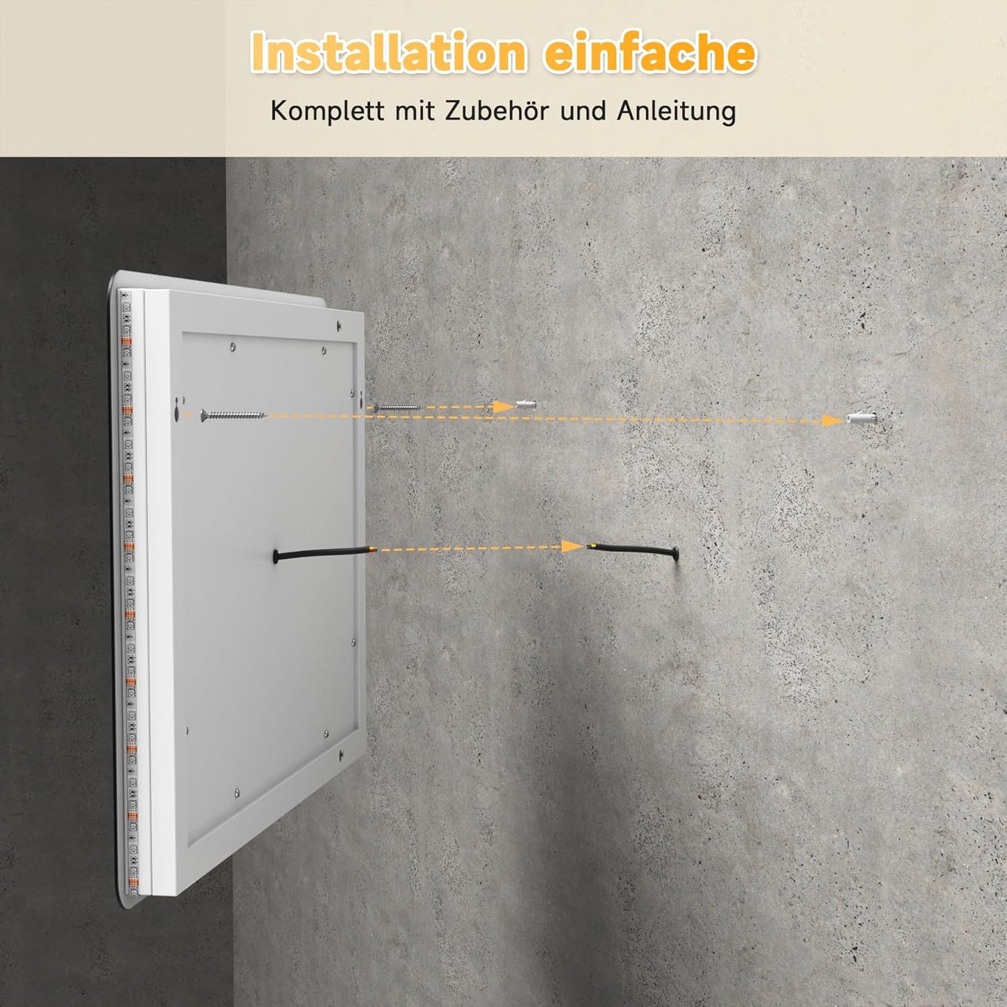 LED-Badspiegel beschlagfrei mit Touch-Schalter 100x60cm, 100L x 60B cm, Weiss