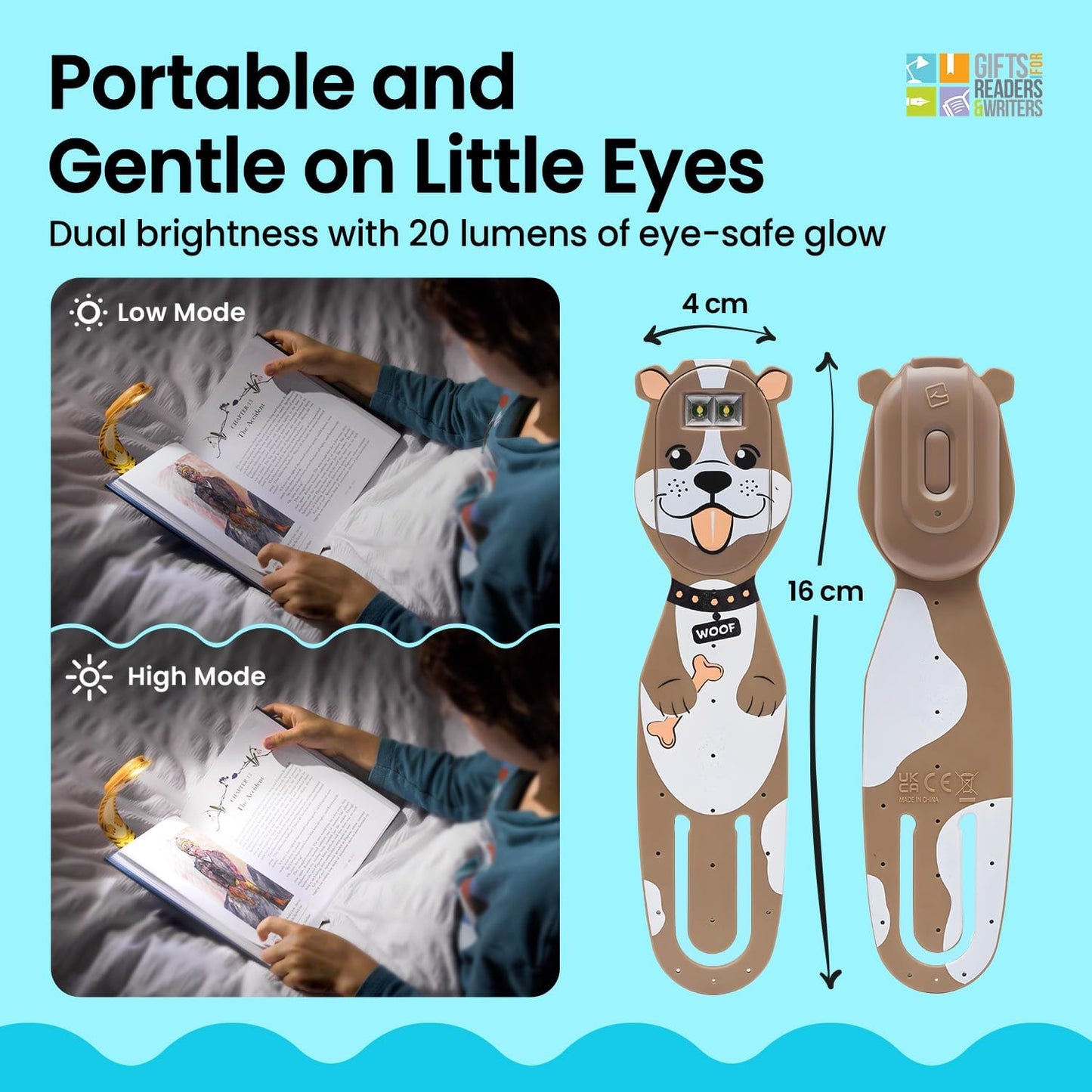 Flexilight 2-in-1 Clip On Leselampe & Lesezeichen, wiederaufladbar, Hund