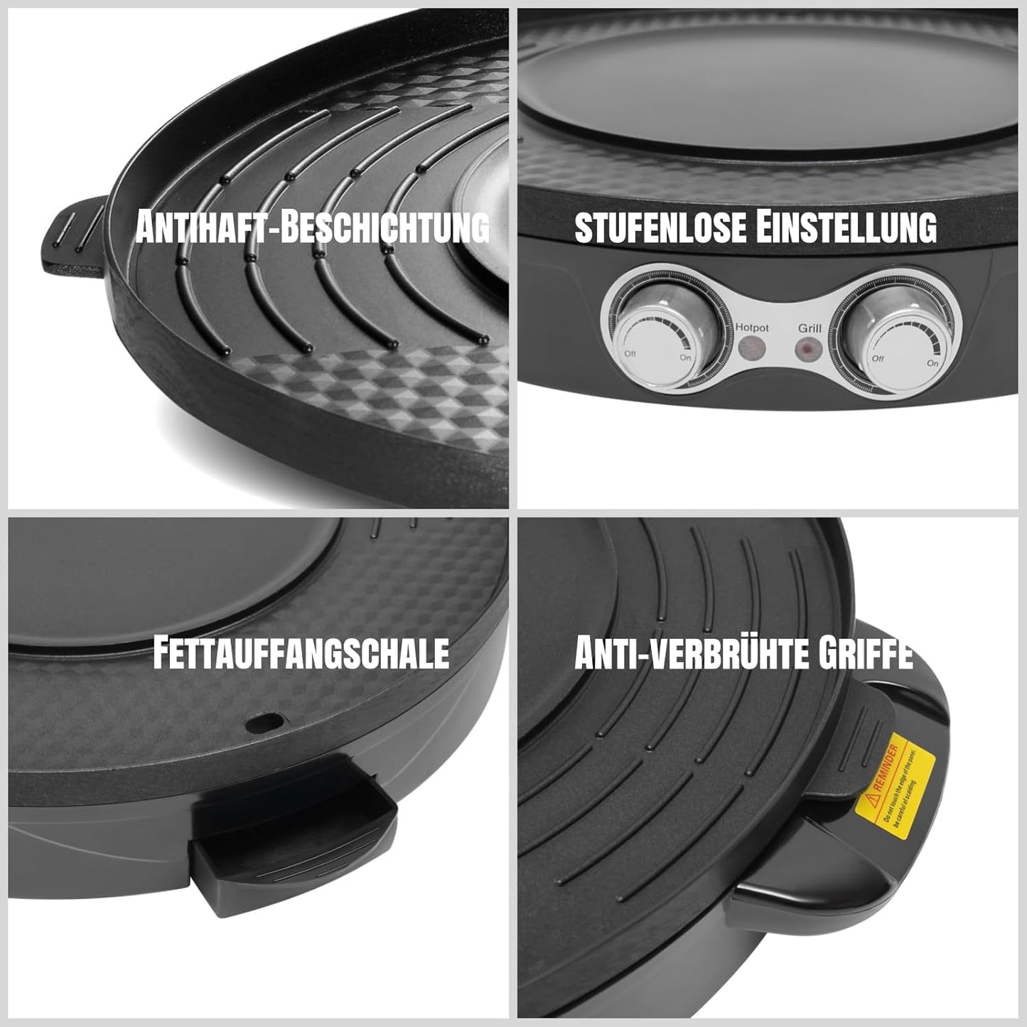 2in1 Hot Pot mit Grillfunktion, Schwarz