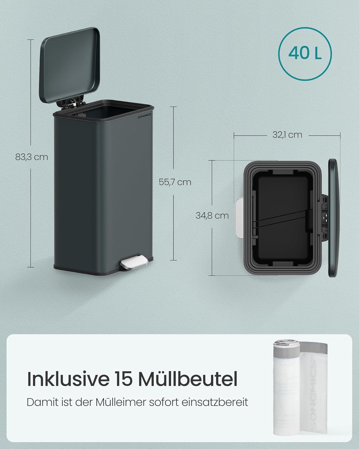 Tretmülleimer LTB540G02 mit Softclose & Deckel, anthrazitgrau