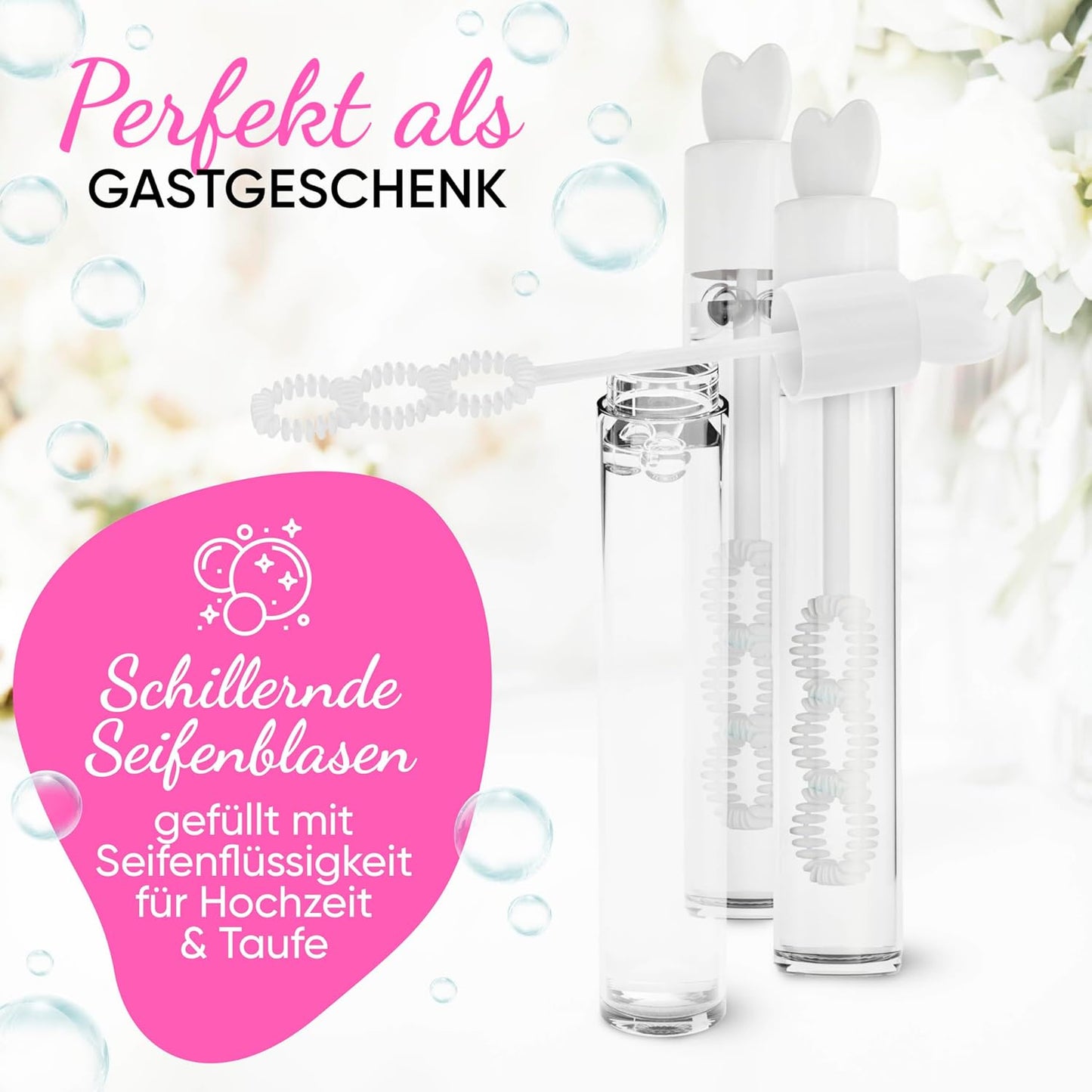 Seifenblasen Lovegläschen, 96 Stück, für Hochzeiten, 96x Box