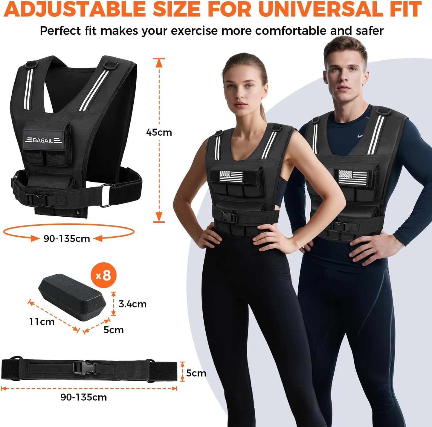 Gewichtsweste mit abnehmbaren Eisenplatten, 20 lb/9.66kg