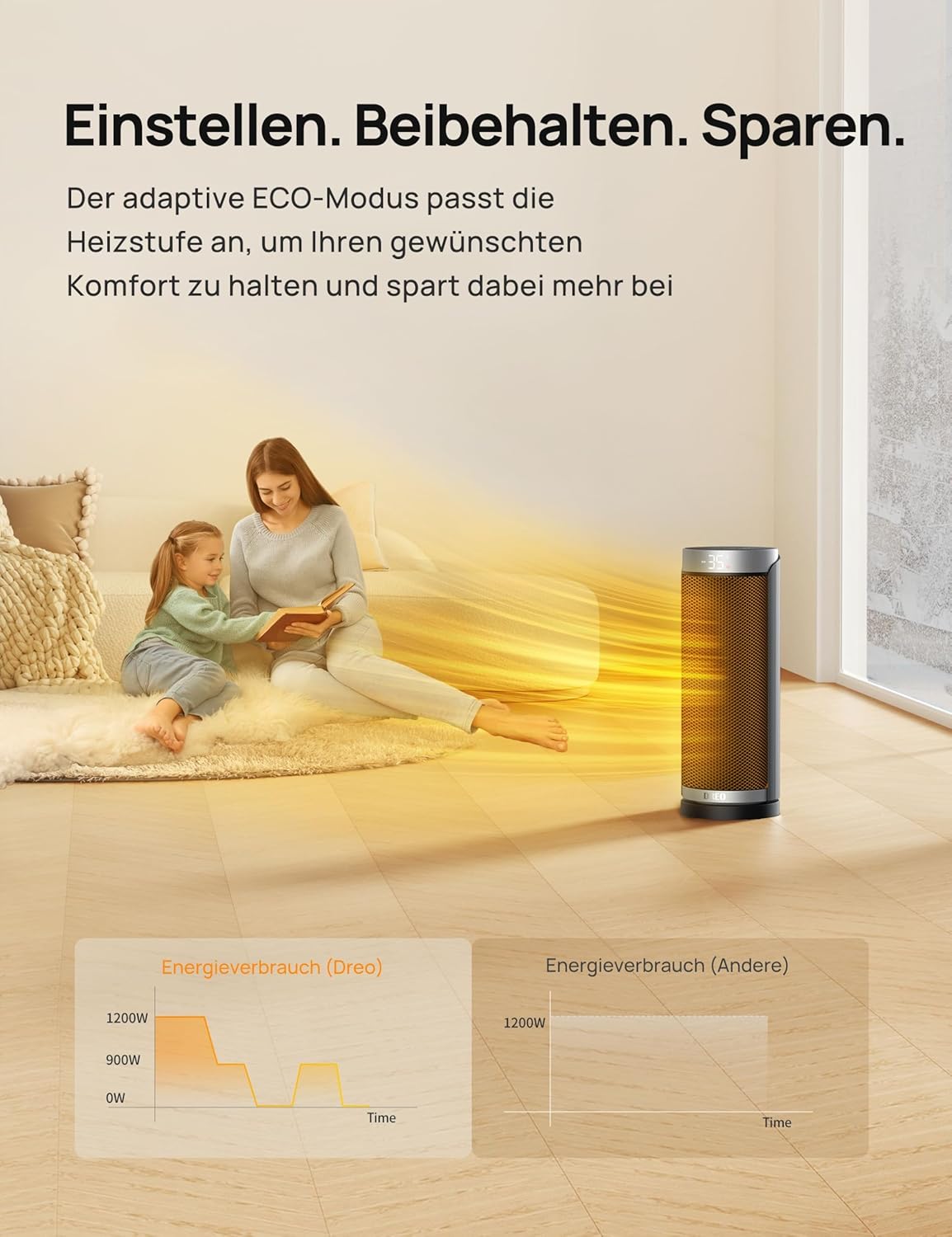 PTC Keramik Heizlüfter mit Fernbedienung, Silber