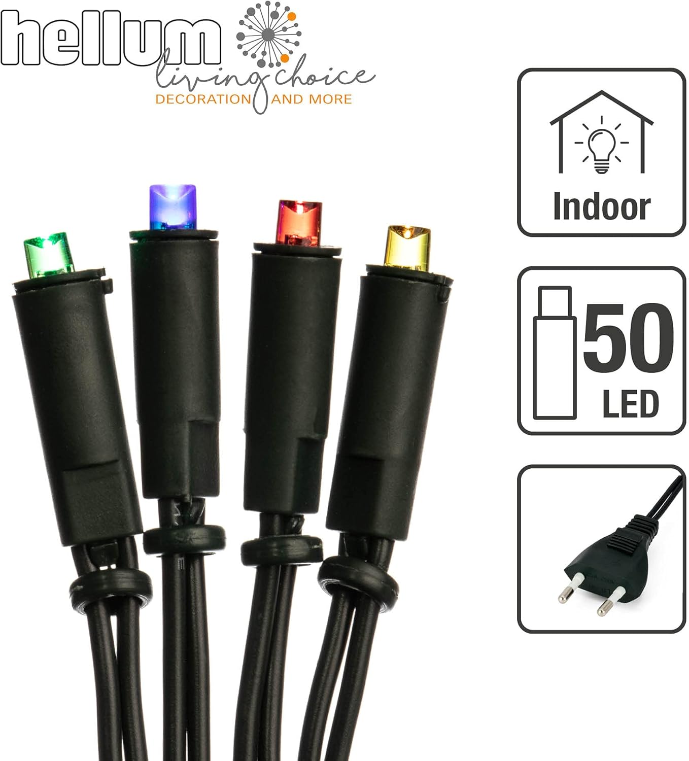 LED-Lichterkette für Innenräume (50 LEDs), Bunt / Kabel Grün 50 Mini LED / 7,35m beleuchtet