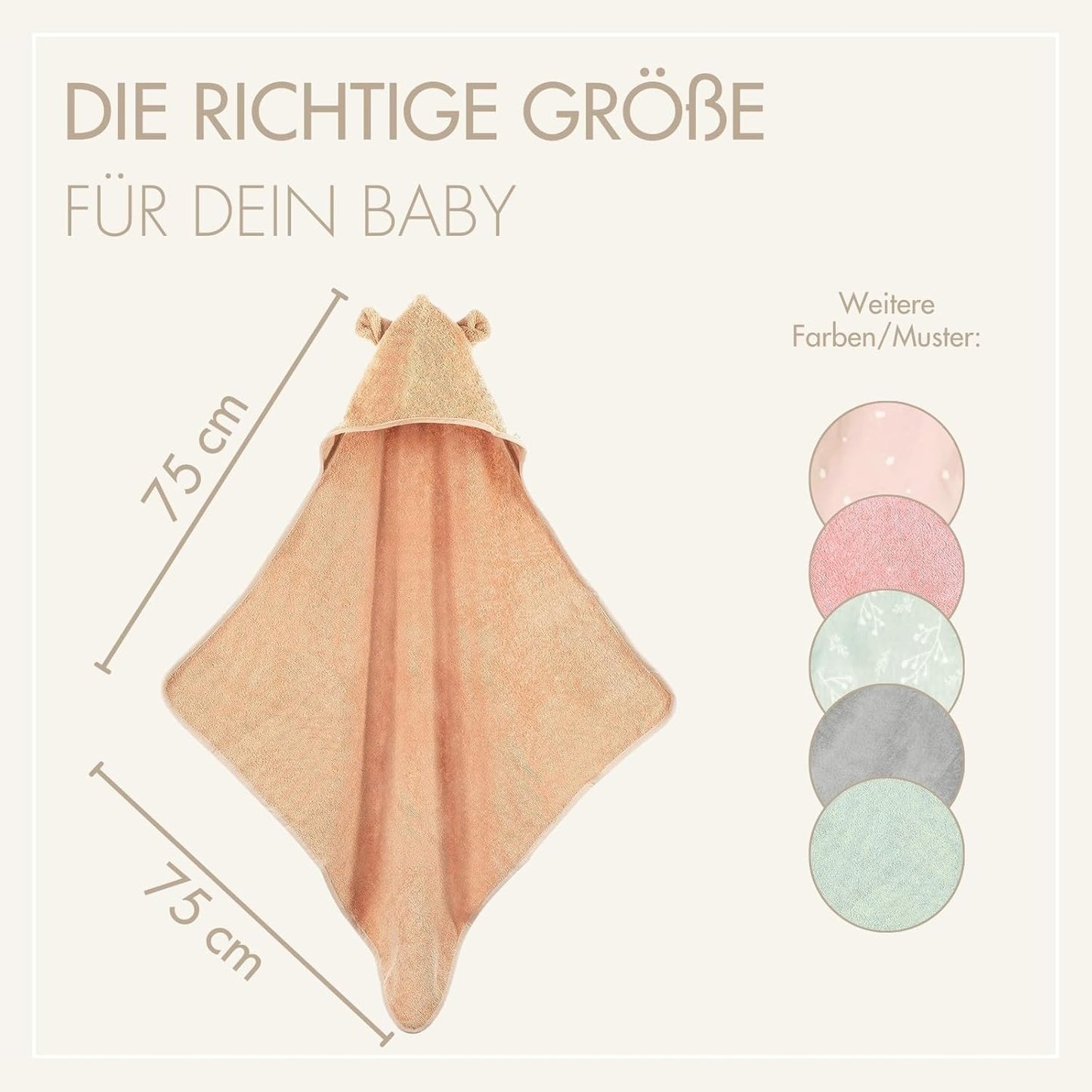 Baby Kapuzenhandtuch aus 100% Frottee-Baumwolle, Puder Kapuze mit Ohren