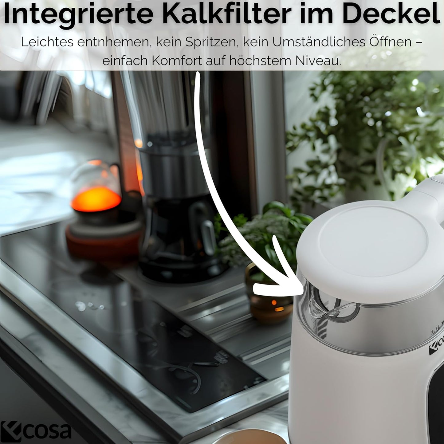Wasserkocher mit Temperatureinstellung (1,7 Liter), Woldo White