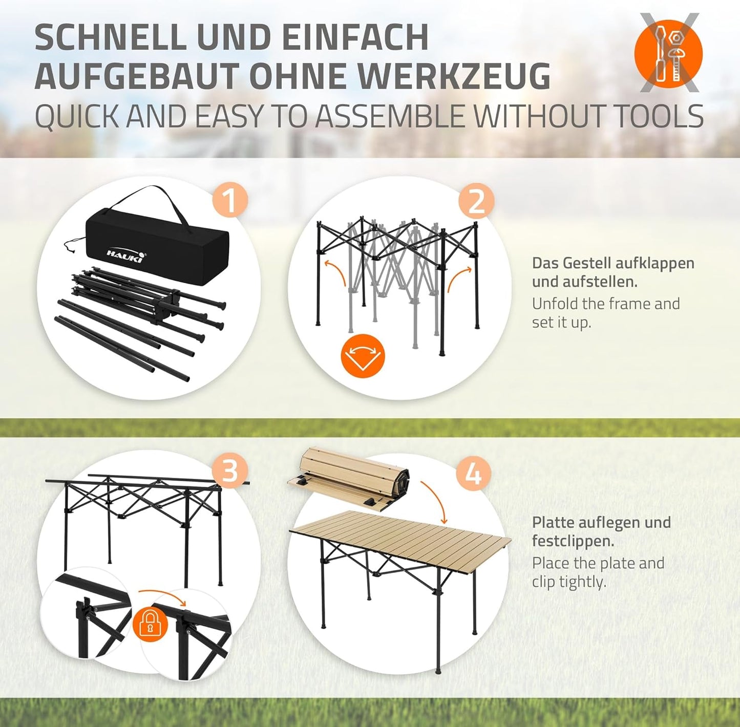 3-teiliges Campingmöbel-Set faltbar, mit Tragetasche, Campingtisch Beige 2x Campingstuhl Schwarz