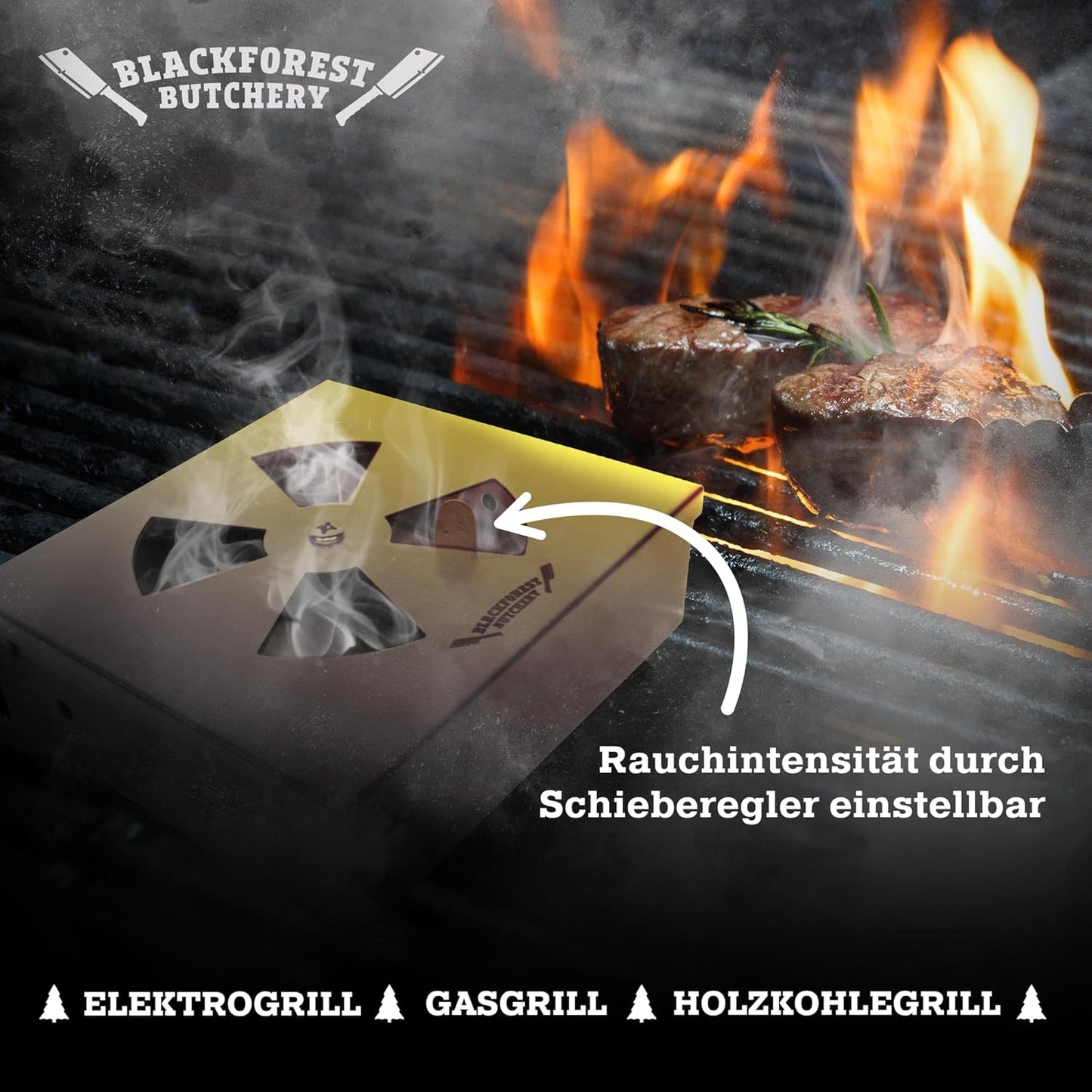 BBQ Räucherbox Set mit Räucherchips und Smokerbox, Räucherbox mit Räucherchips