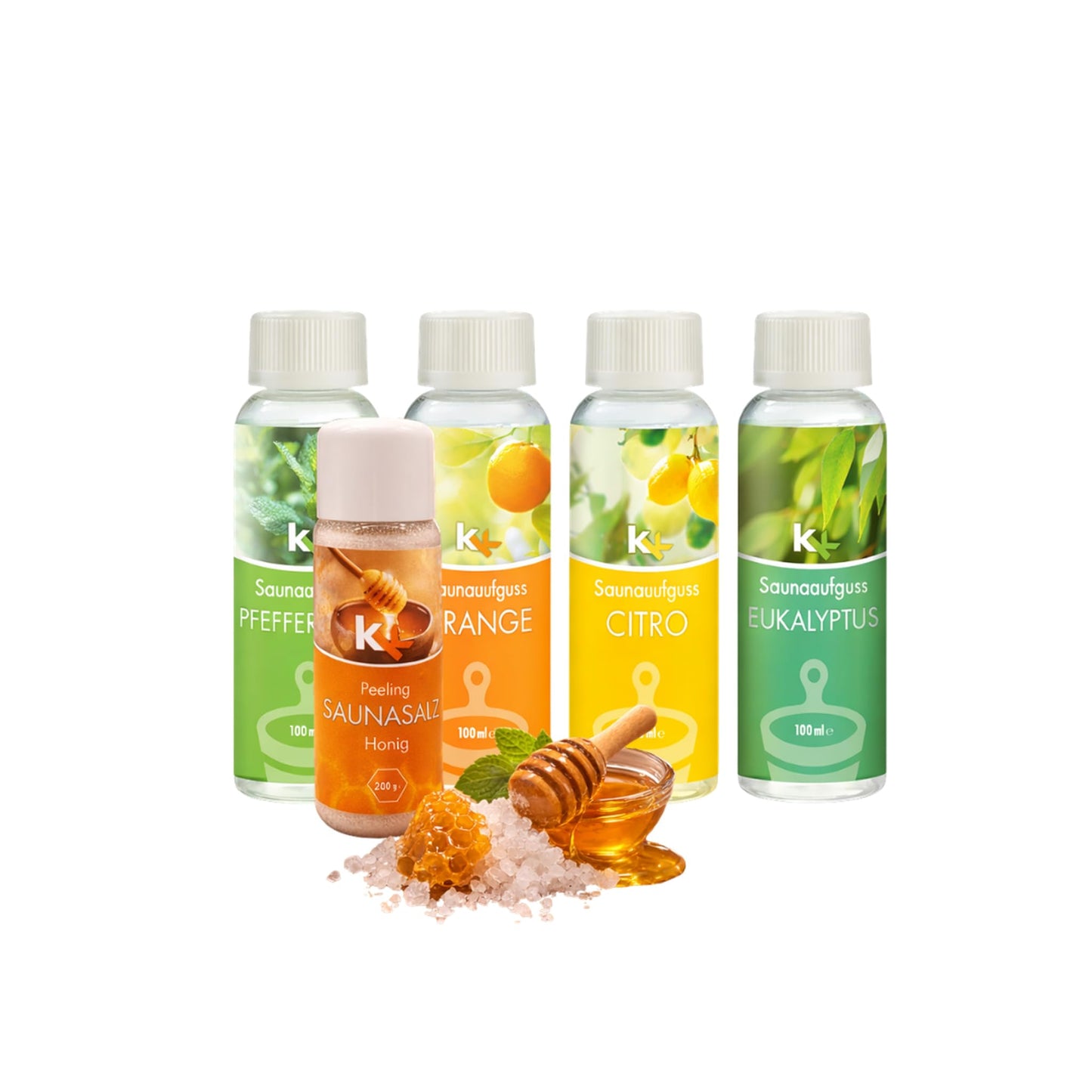 Saunaaufguss Geschenkset Toskana mit Honig Peeling, 4x100ml, Toskana