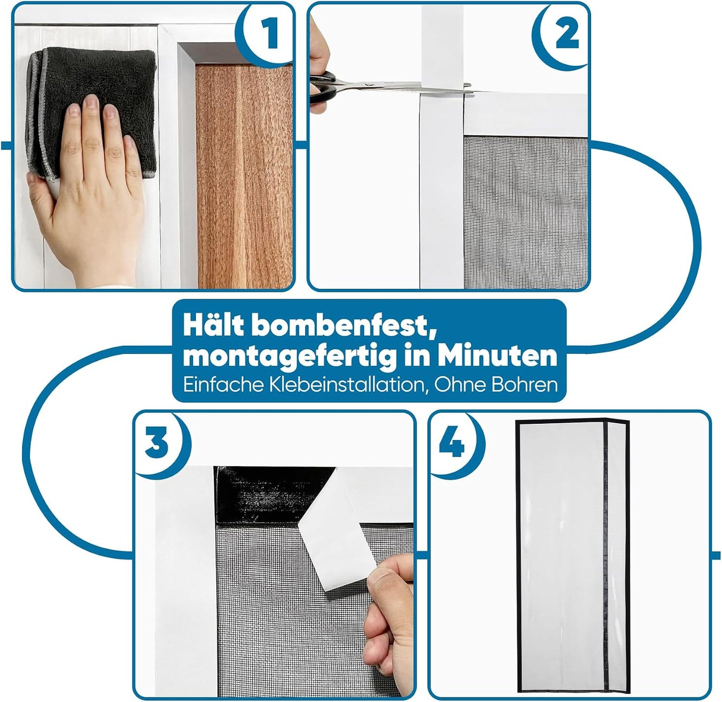 Magnet Fliegengittertür mit seitlicher Öffnung, gegen Katzenkratzer, 115x220cm Schwarz