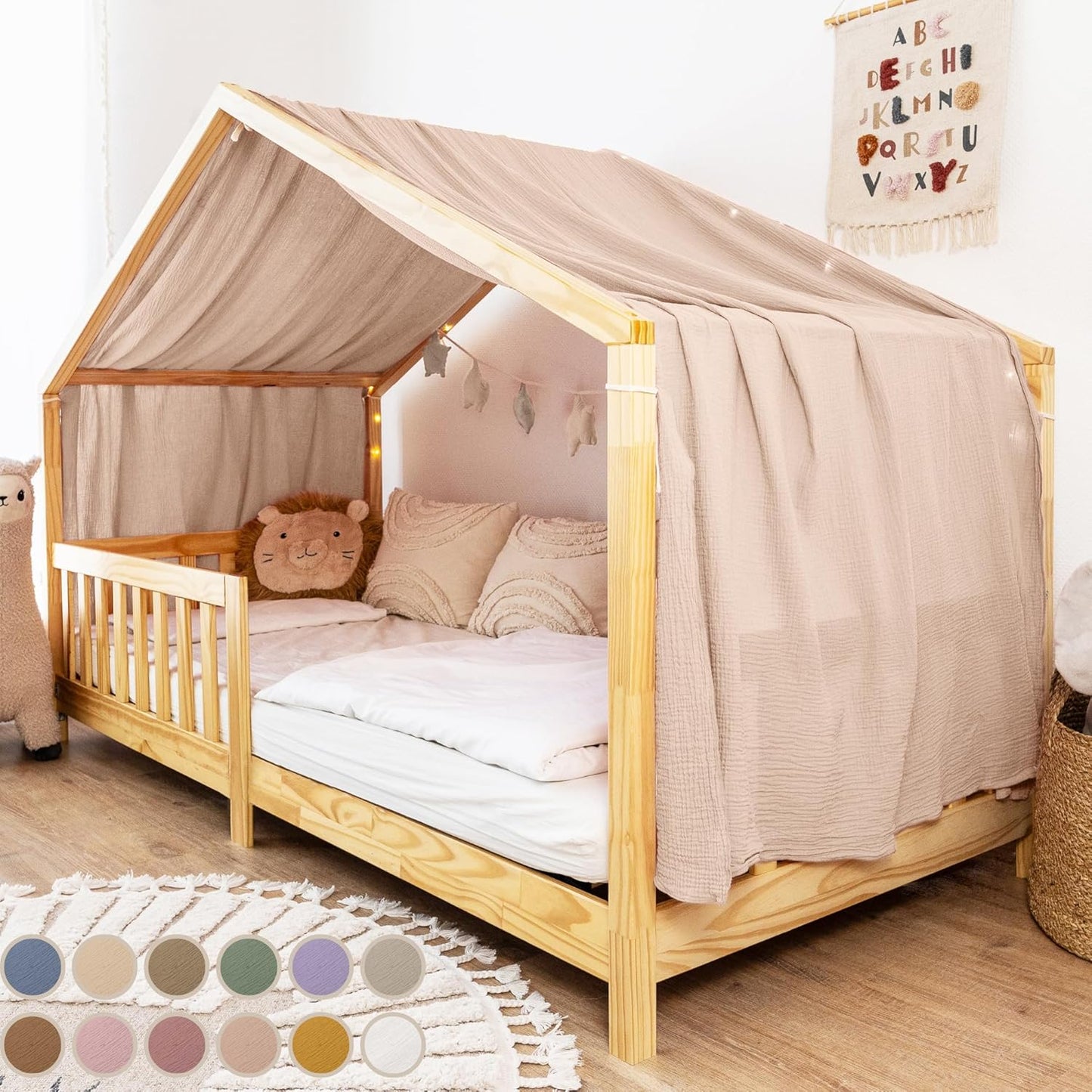 Stoffhimmel für Kinder-Hausbett, Beigerosa 135 x 320cm