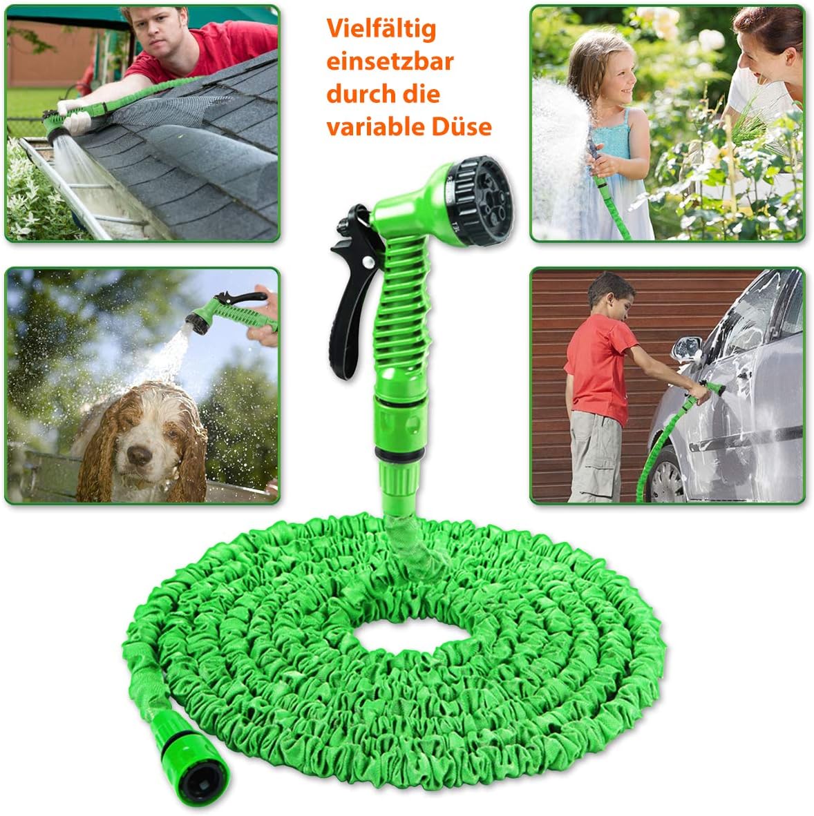 Flexibler Gartenschlauch, dehnbar bis 7,5m, 7.5m - 25ft, Grün