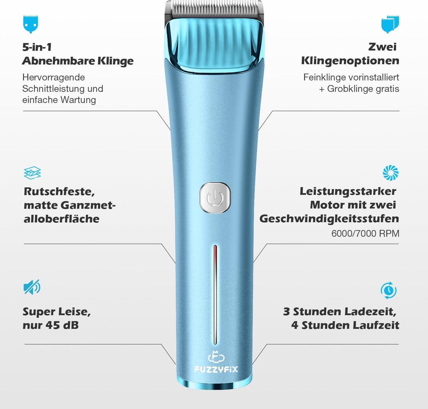 Profi Hundeschermaschine Nova mit 5in1 Klinge, Blau