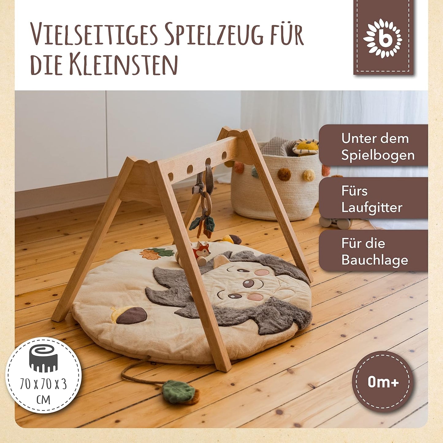 Baby Krabbeldecke mit Igel Motiv (70 cm), Braun