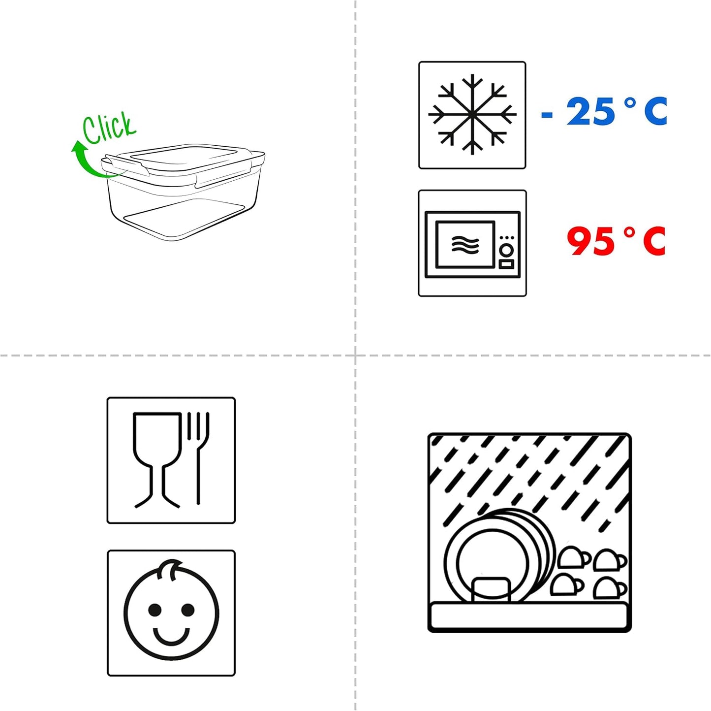 4er-Set Frischhaltedosen, Quadratisch-mintgrün
