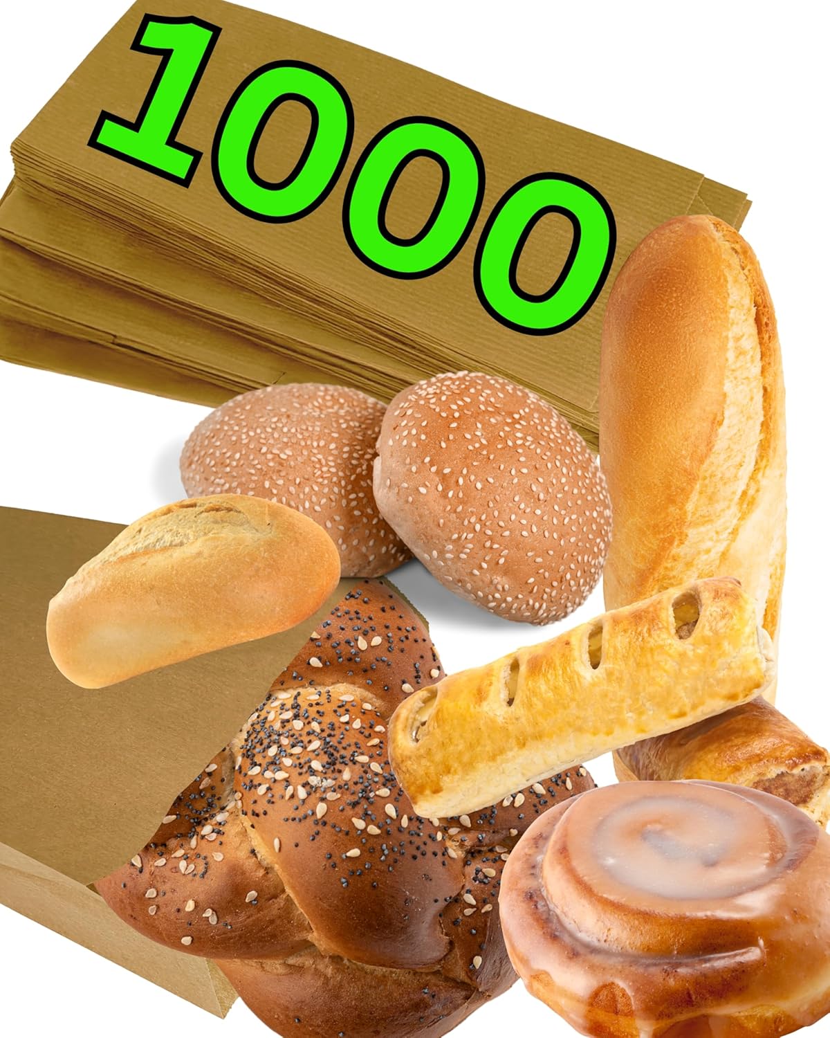 Brottüten Papier-Set (1000 Stück), 1000 18x6x29 cm