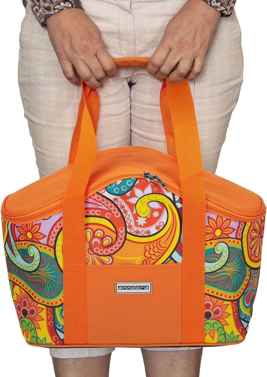 Pflegeleichte Kühltasche mit Zweiwege-Reissverschluss, paisley orange